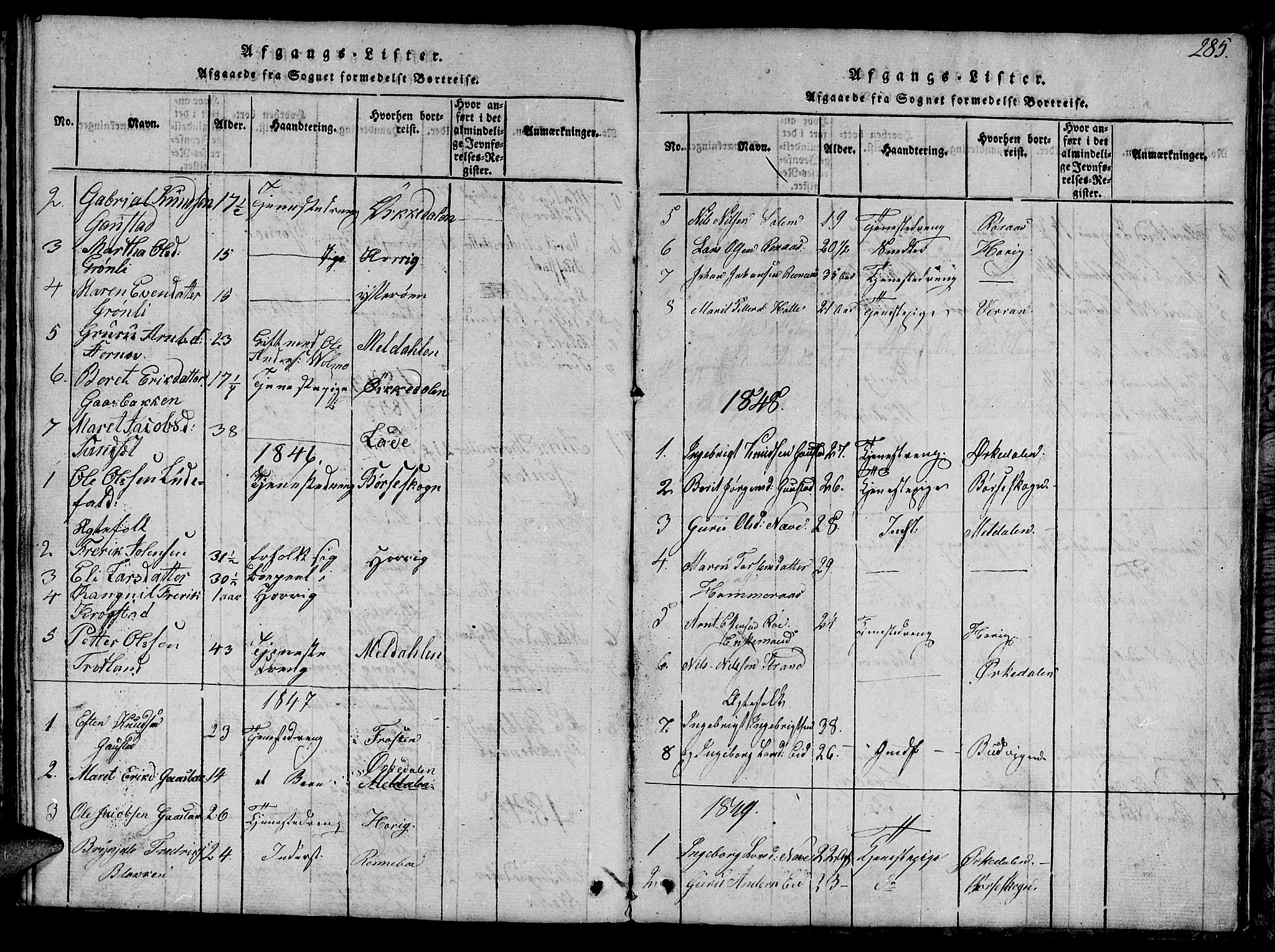 Ministerialprotokoller, klokkerbøker og fødselsregistre - Sør-Trøndelag, SAT/A-1456/694/L1130: Klokkerbok nr. 694C02, 1816-1857, s. 285
