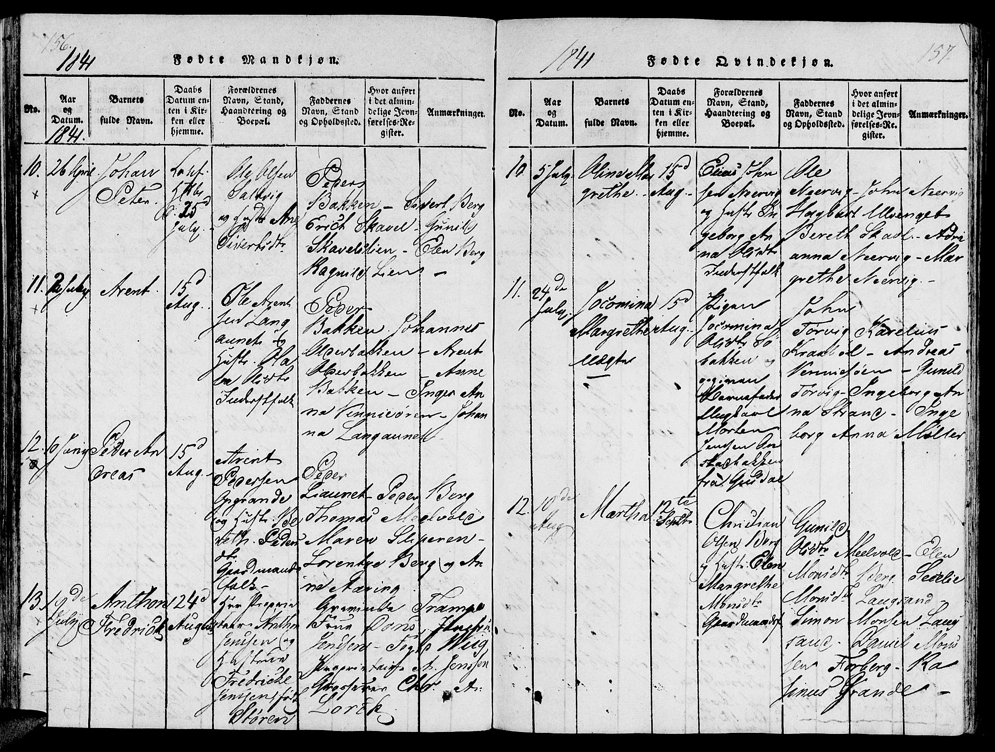 Ministerialprotokoller, klokkerbøker og fødselsregistre - Nord-Trøndelag, AV/SAT-A-1458/733/L0322: Ministerialbok nr. 733A01, 1817-1842, s. 156-157