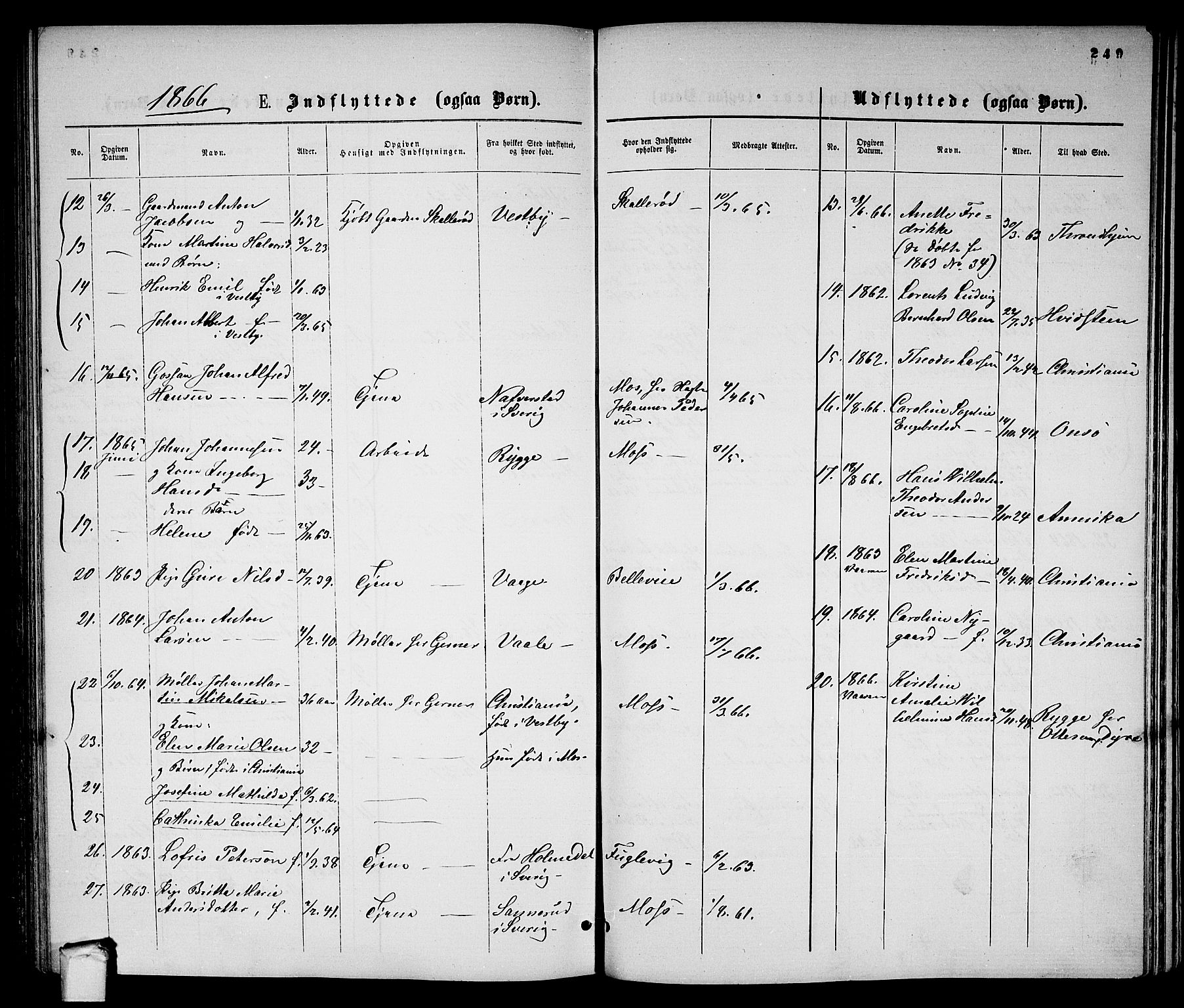 Moss prestekontor Kirkebøker, AV/SAO-A-2003/G/Ga/L0003: Klokkerbok nr. I 3, 1861-1872, s. 249