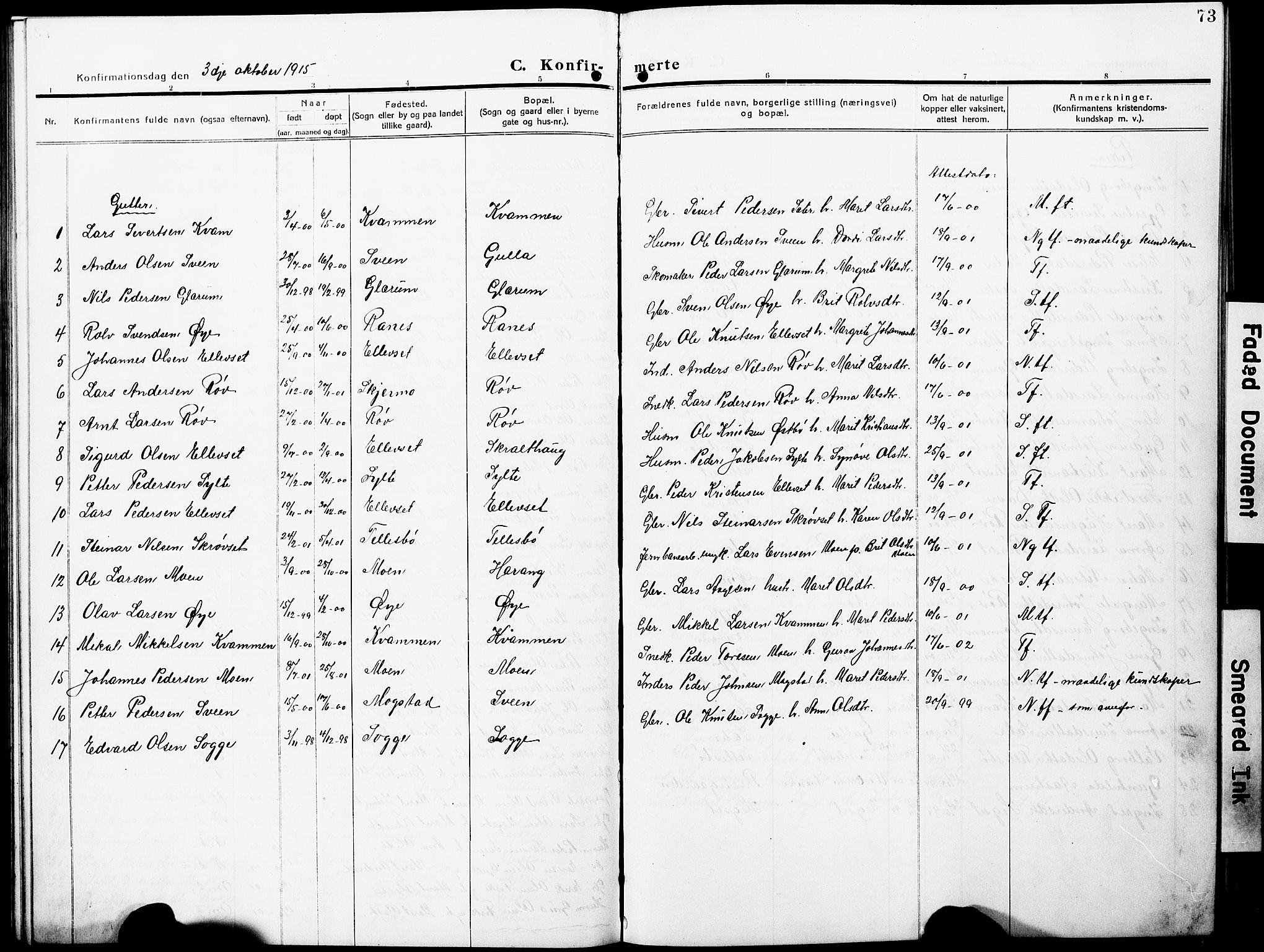 Ministerialprotokoller, klokkerbøker og fødselsregistre - Møre og Romsdal, SAT/A-1454/596/L1059: Klokkerbok nr. 596C02, 1908-1922, s. 73