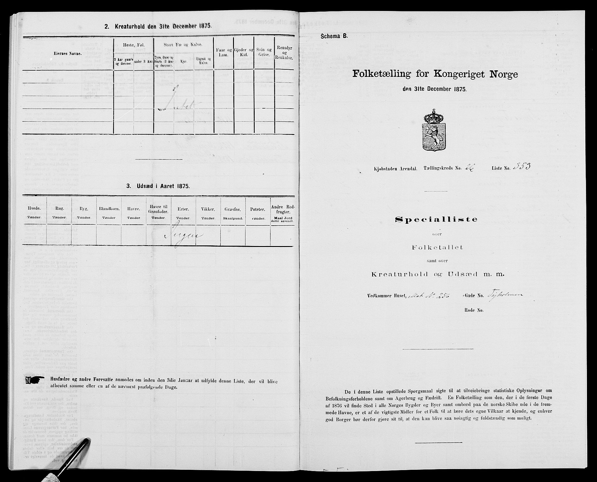 SAK, Folketelling 1875 for 0903P Arendal prestegjeld, 1875, s. 813