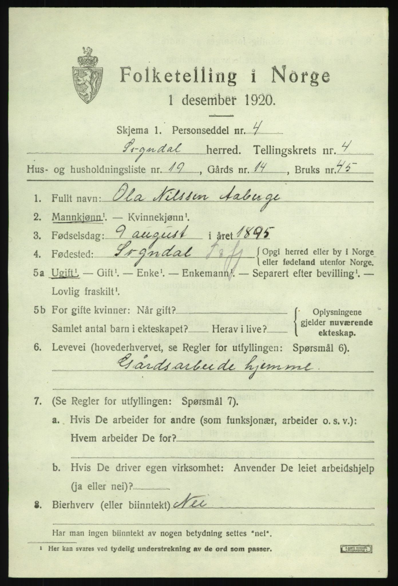 SAB, Folketelling 1920 for 1420 Sogndal herred, 1920, s. 2631