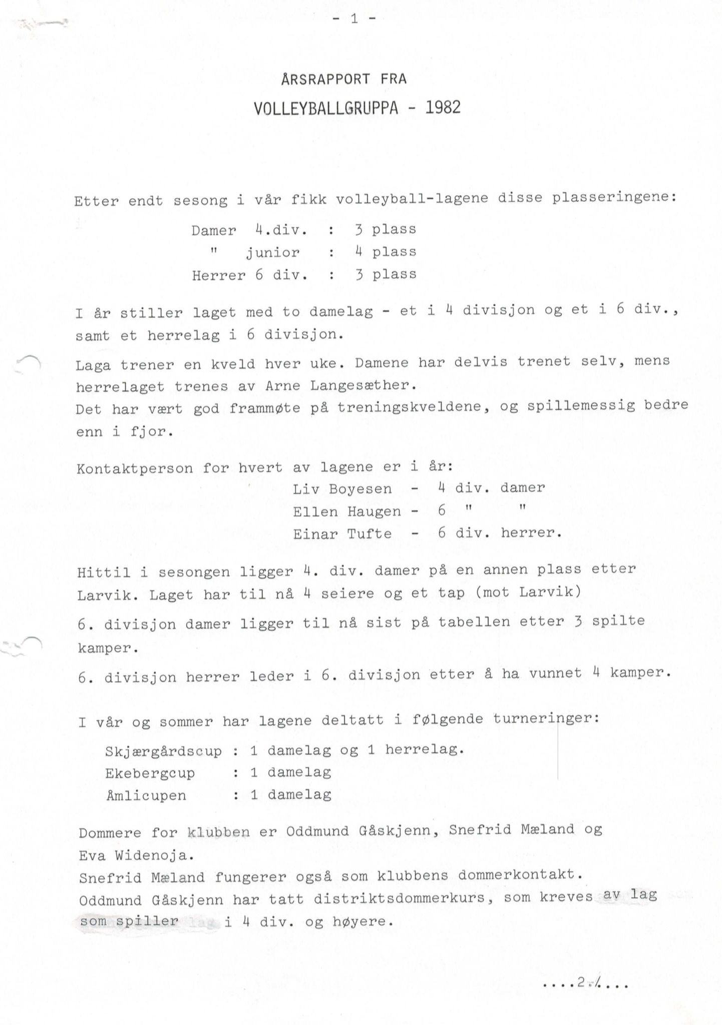 Seljord Idrettslag, VTM/A-1034/A/Ab/L0001: Årsmeldingar, 1982