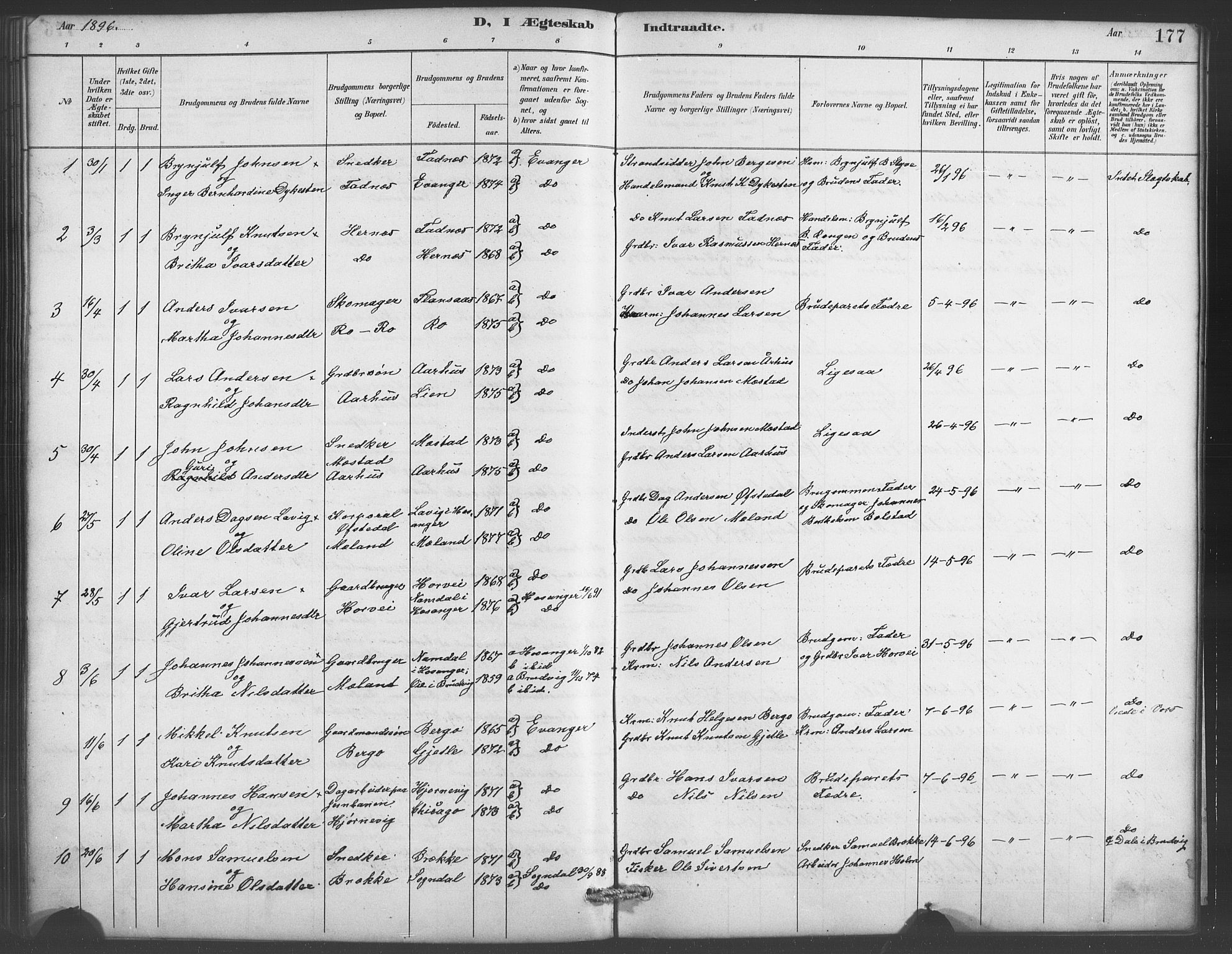 Evanger sokneprestembete, AV/SAB-A-99924: Klokkerbok nr. A 4, 1887-1897, s. 177