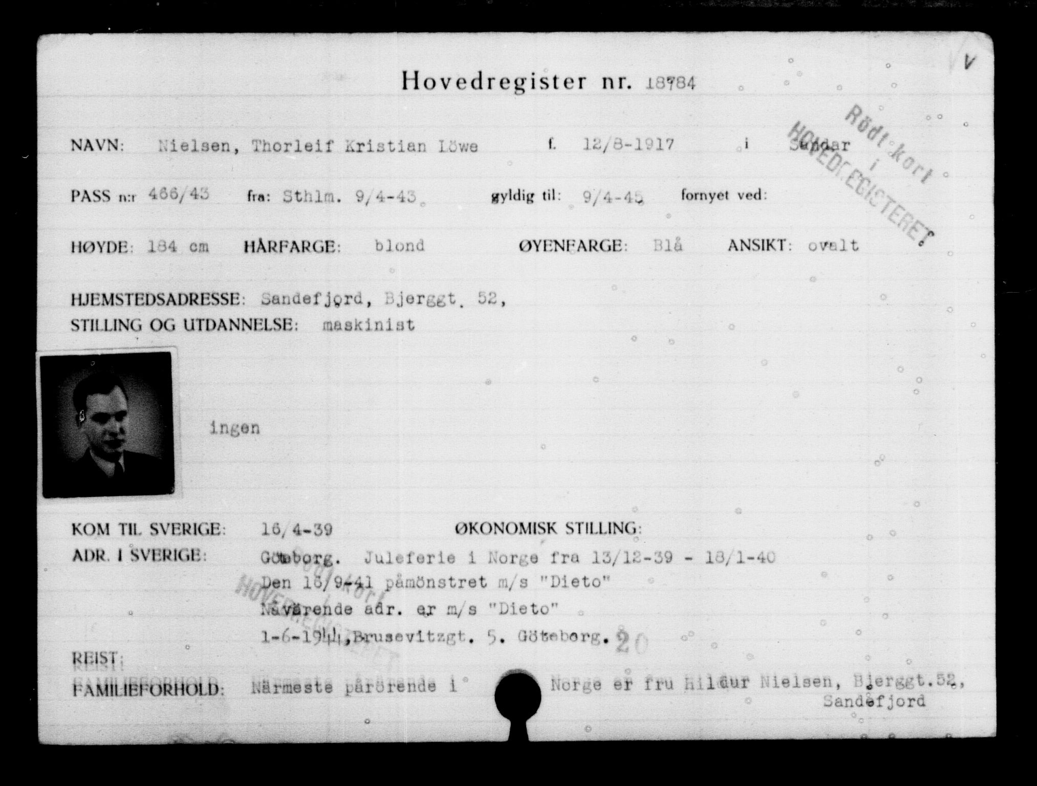 Utenriksstasjonene, Legasjonen i Stockholm, Flyktningkontoret, AV/RA-S-6753/V/Va/L0009: Kjesäterkartoteket, flyktninger med registreringsnr. 18502-22048, 1940-1945, s. 326