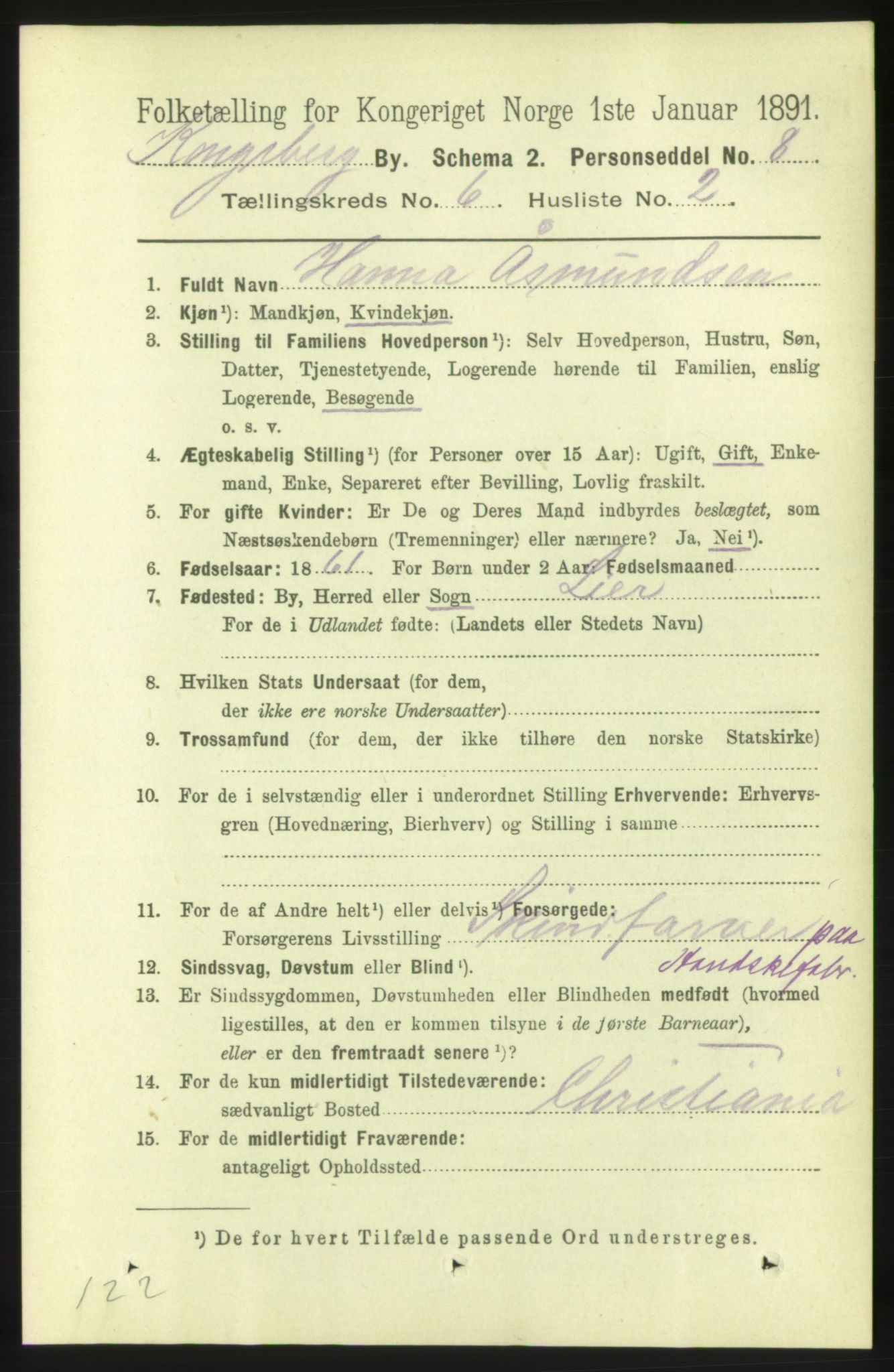RA, Folketelling 1891 for 0604 Kongsberg kjøpstad, 1891, s. 4852