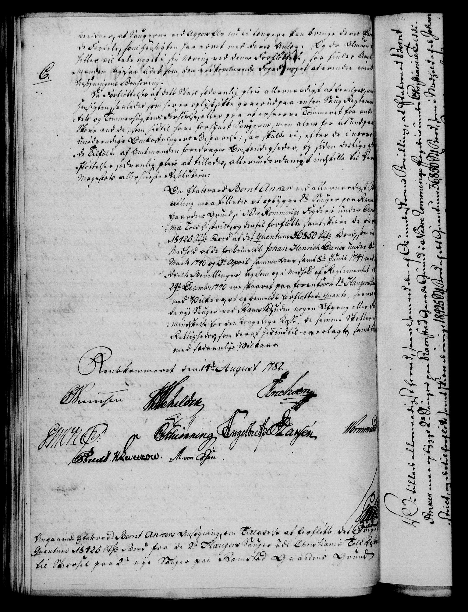 Rentekammeret, Kammerkanselliet, RA/EA-3111/G/Gf/Gfa/L0064: Norsk relasjons- og resolusjonsprotokoll (merket RK 52.64), 1782, s. 421