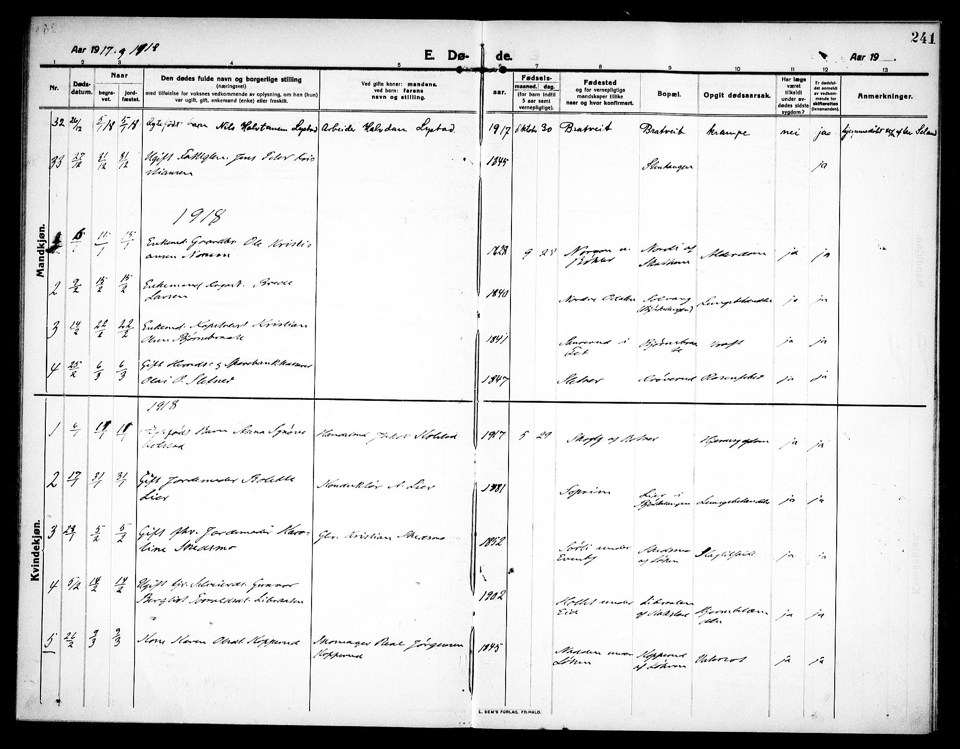 Høland prestekontor Kirkebøker, SAO/A-10346a/F/Fa/L0016: Ministerialbok nr. I 16, 1912-1921, s. 241