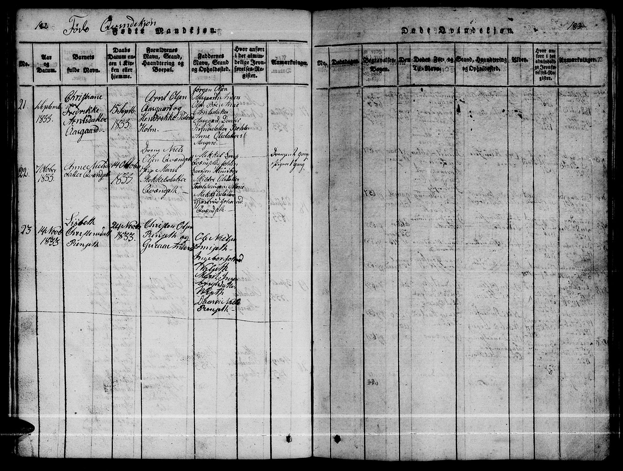 Ministerialprotokoller, klokkerbøker og fødselsregistre - Møre og Romsdal, AV/SAT-A-1454/592/L1031: Klokkerbok nr. 592C01, 1820-1833, s. 182-183