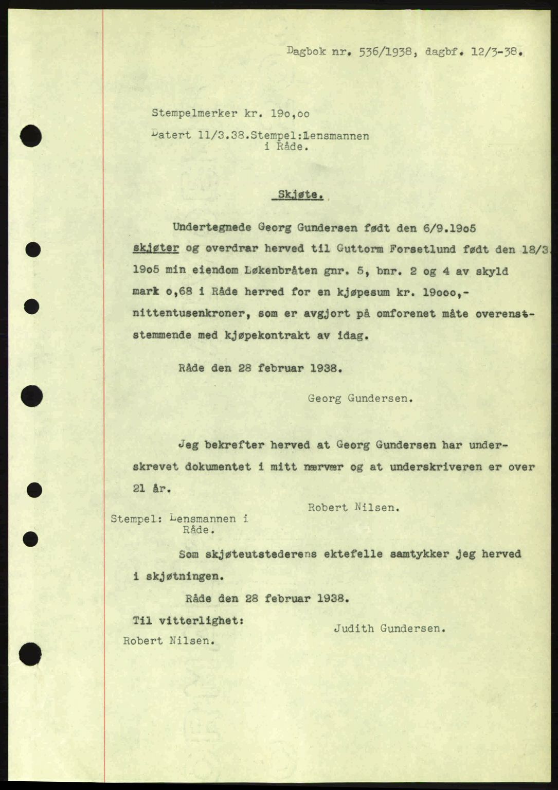 Moss sorenskriveri, SAO/A-10168: Pantebok nr. A4, 1938-1938, Dagboknr: 536/1938