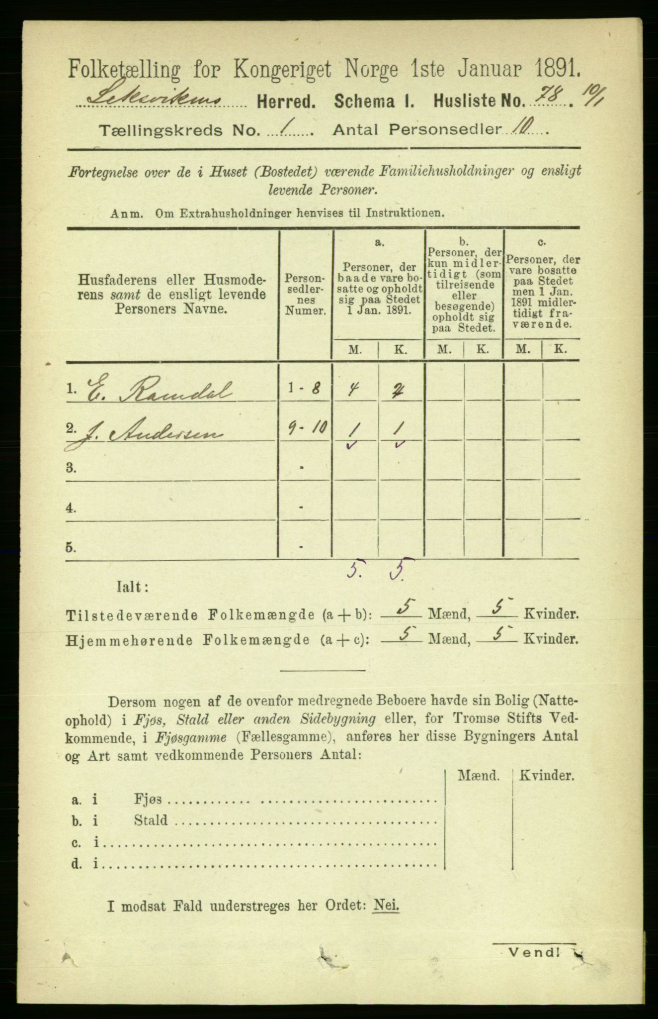 RA, Folketelling 1891 for 1718 Leksvik herred, 1891, s. 100