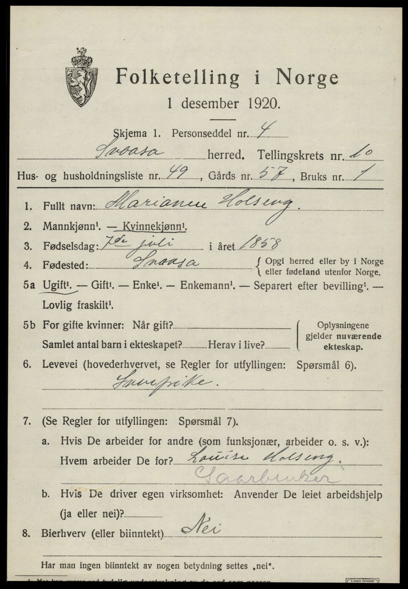 SAT, Folketelling 1920 for 1736 Snåsa herred, 1920, s. 4890
