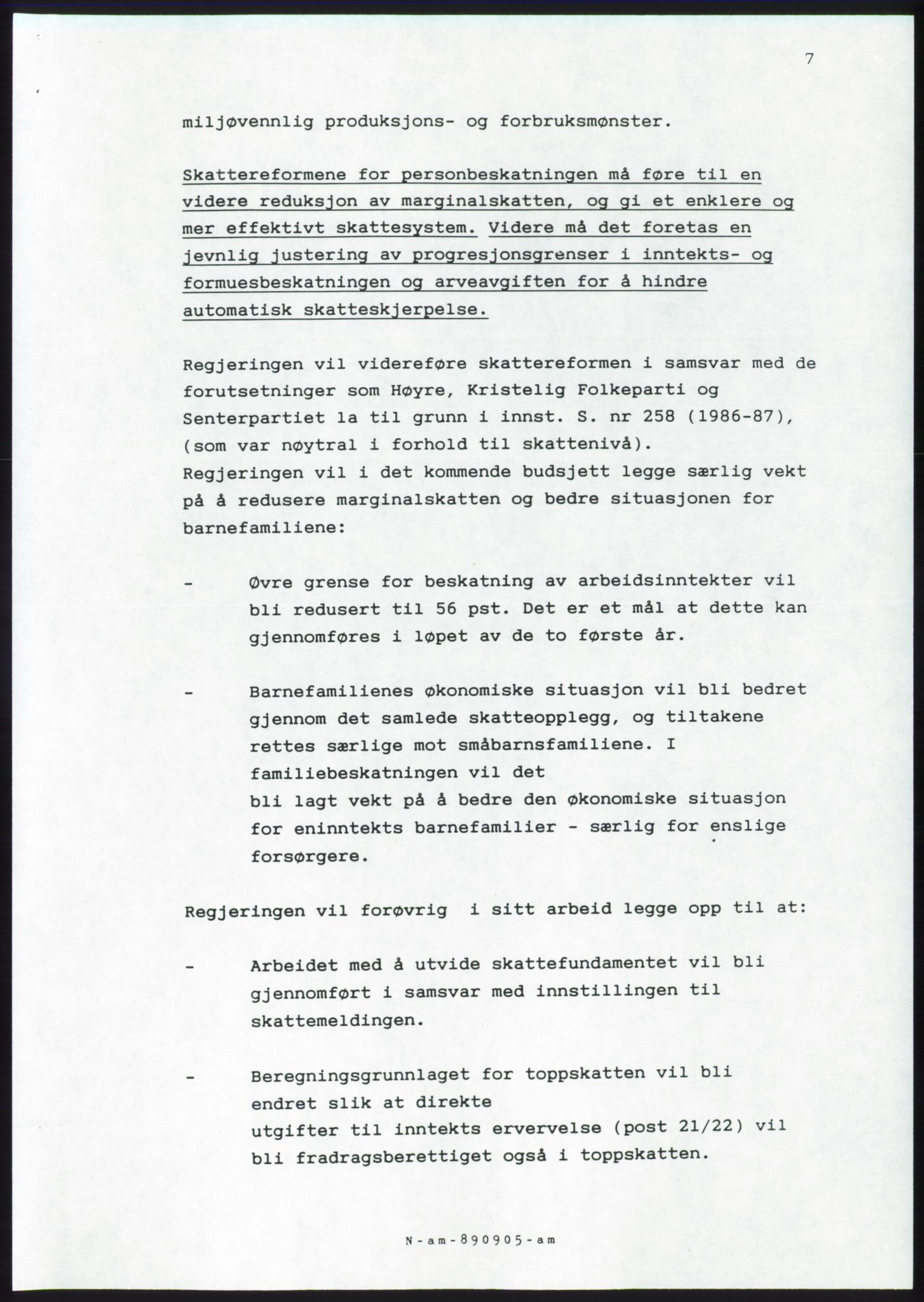 Forhandlingsmøtene 1989 mellom Høyre, KrF og Senterpartiet om dannelse av regjering, AV/RA-PA-0697/A/L0001: Forhandlingsprotokoll med vedlegg, 1989, s. 458