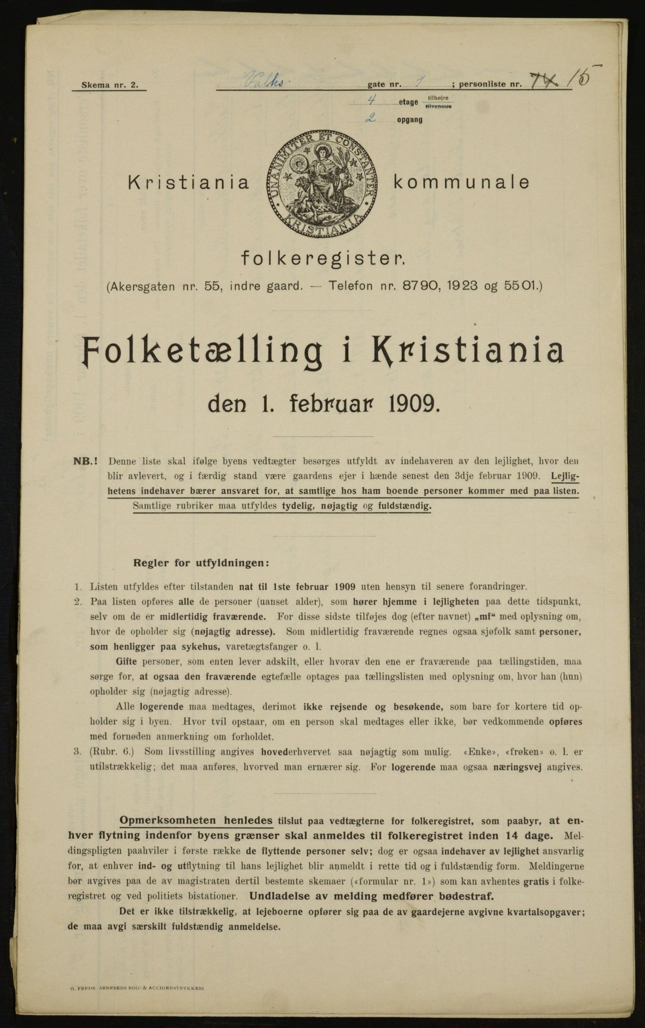 OBA, Kommunal folketelling 1.2.1909 for Kristiania kjøpstad, 1909, s. 110176