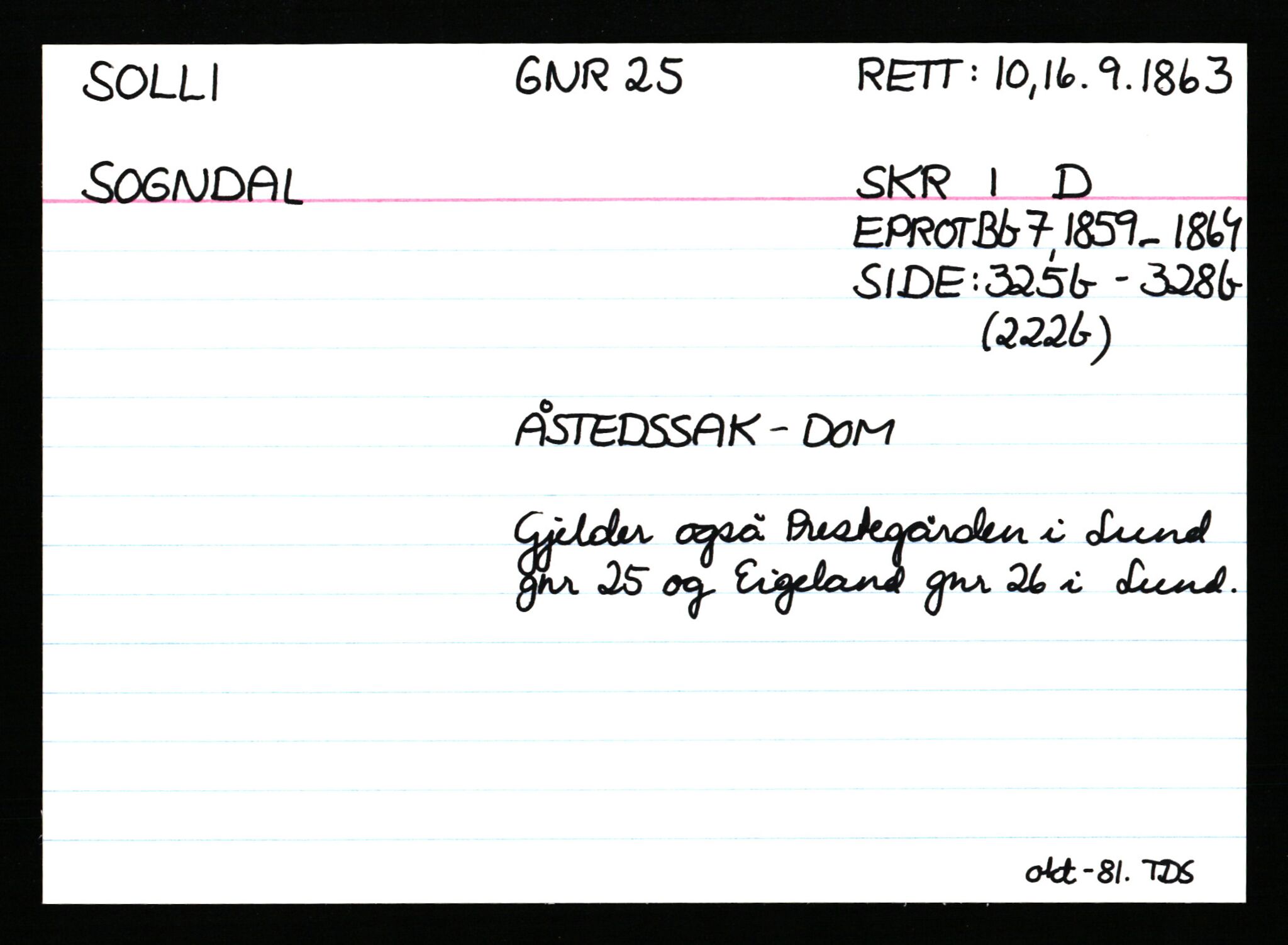 Statsarkivet i Stavanger, AV/SAST-A-101971/03/Y/Ym/L0054: Åstedskort sortert etter gårdsnavn: Soleim - Stavneim, 1600-1950, s. 43
