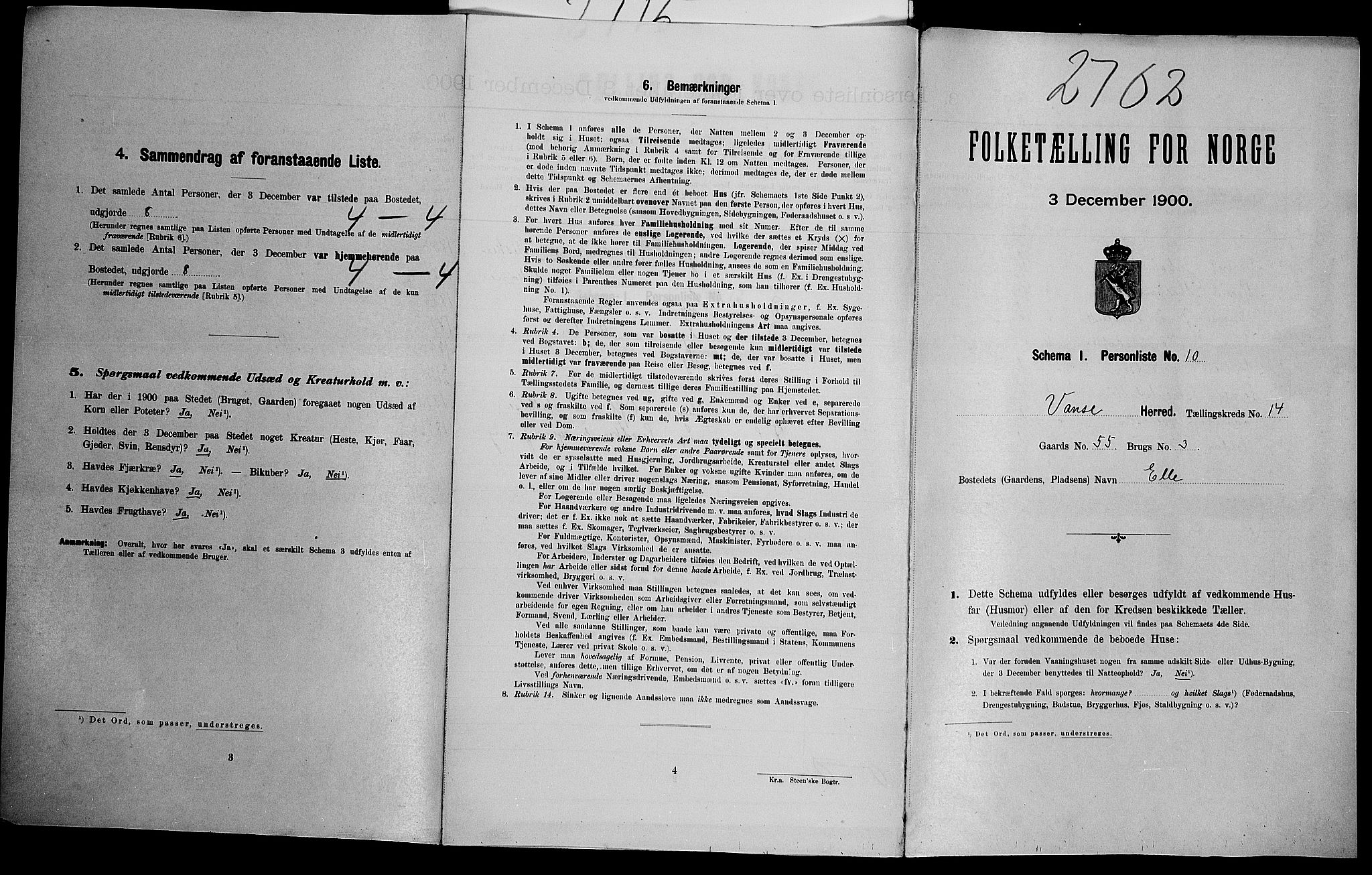 SAK, Folketelling 1900 for 1041 Vanse herred, 1900, s. 2451
