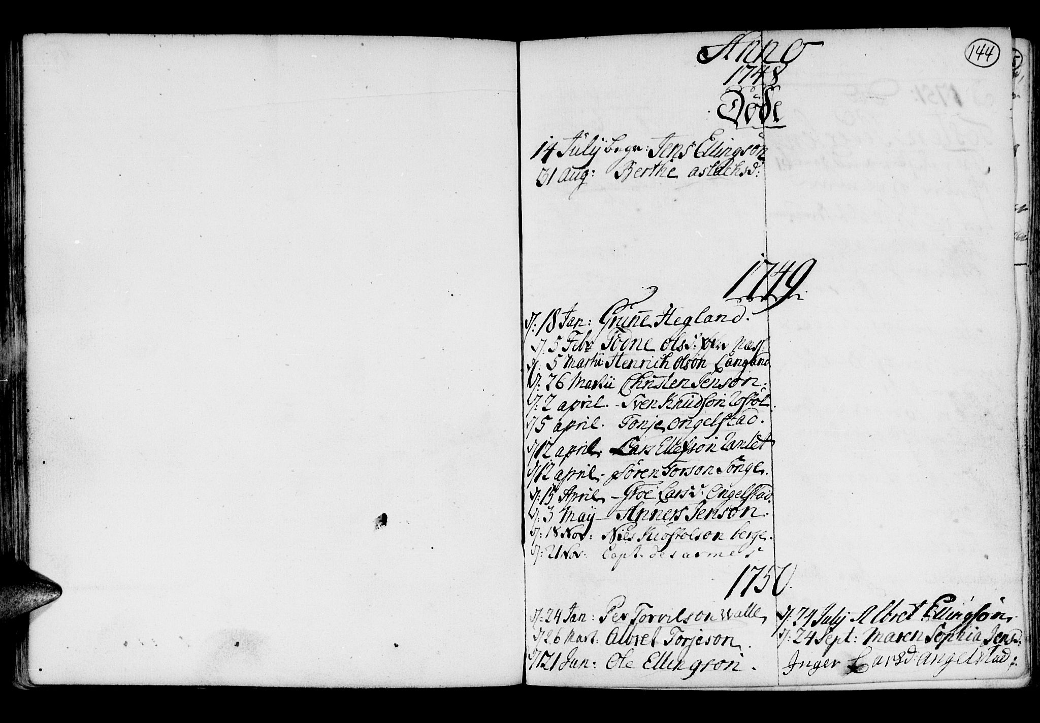 Holt sokneprestkontor, SAK/1111-0021/F/Fb/L0005: Klokkerbok nr. B 5, 1746-1764, s. 144