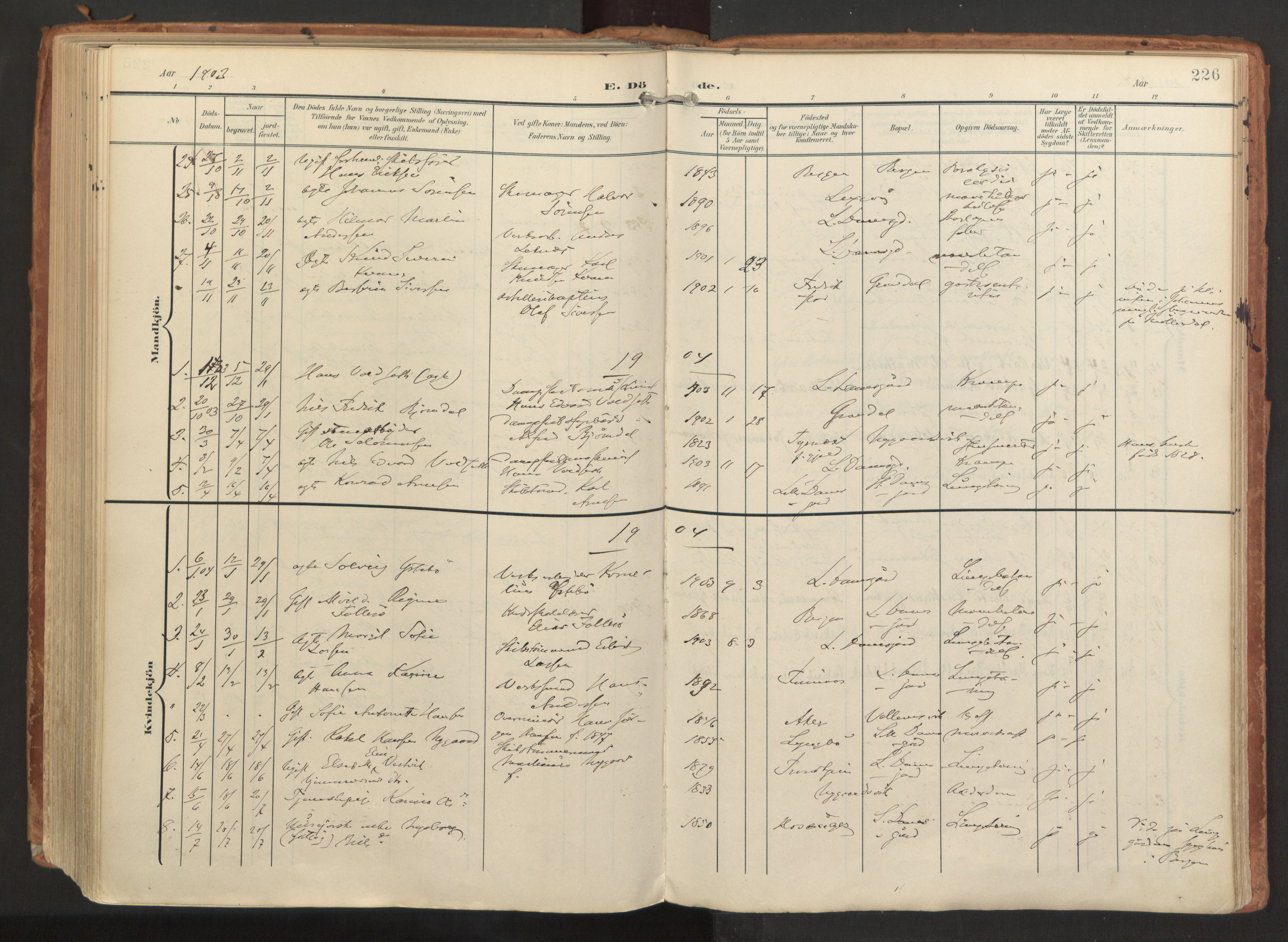Laksevåg Sokneprestembete, AV/SAB-A-76501/H/Ha/Haa/Haaa/L0001: Ministerialbok nr. A 1, 1903-1917, s. 226