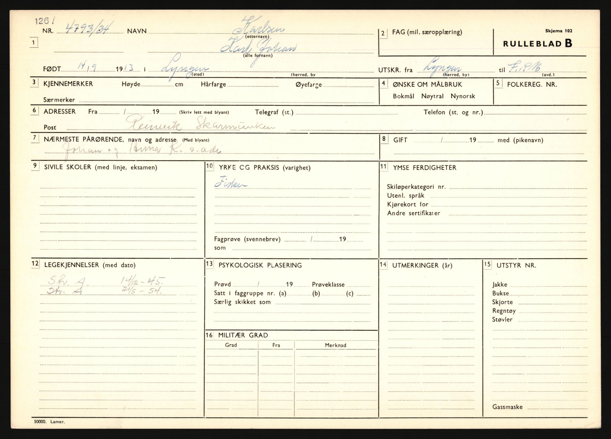 Forsvaret, Troms infanteriregiment nr. 16, AV/RA-RAFA-3146/P/Pa/L0018: Rulleblad for regimentets menige mannskaper, årsklasse 1934, 1934, s. 619