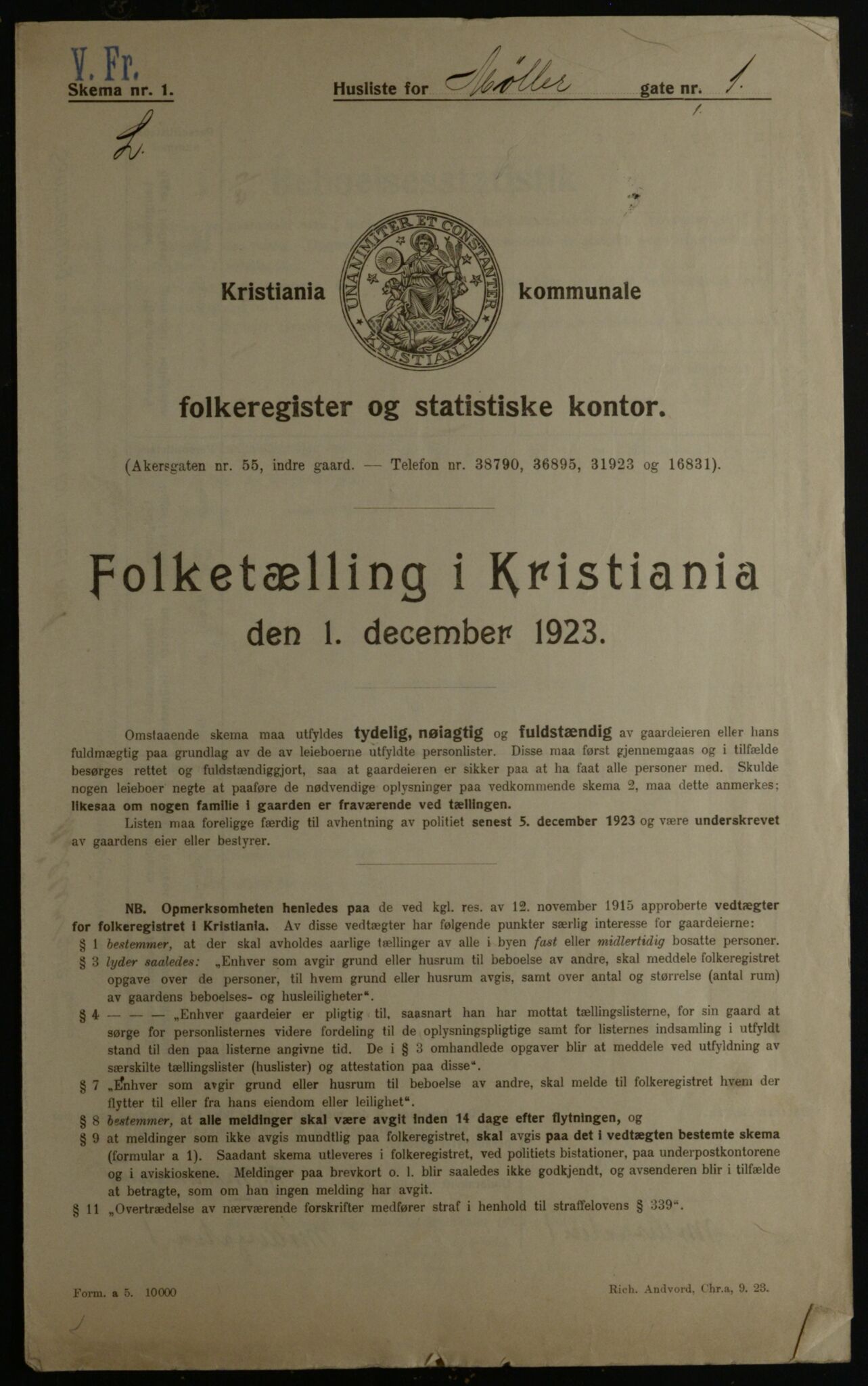 OBA, Kommunal folketelling 1.12.1923 for Kristiania, 1923, s. 75375