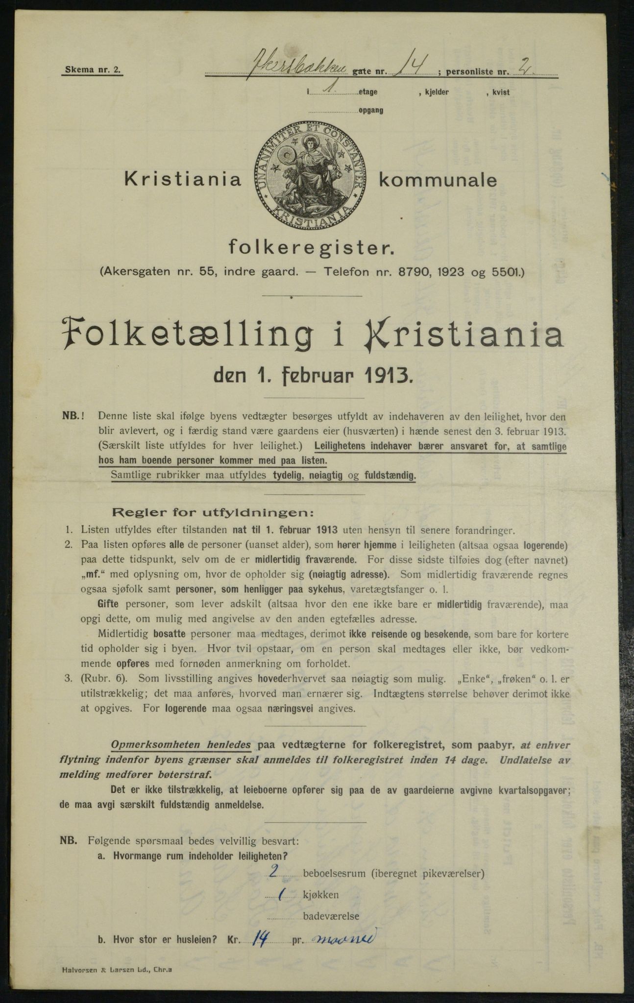 OBA, Kommunal folketelling 1.2.1913 for Kristiania, 1913, s. 65