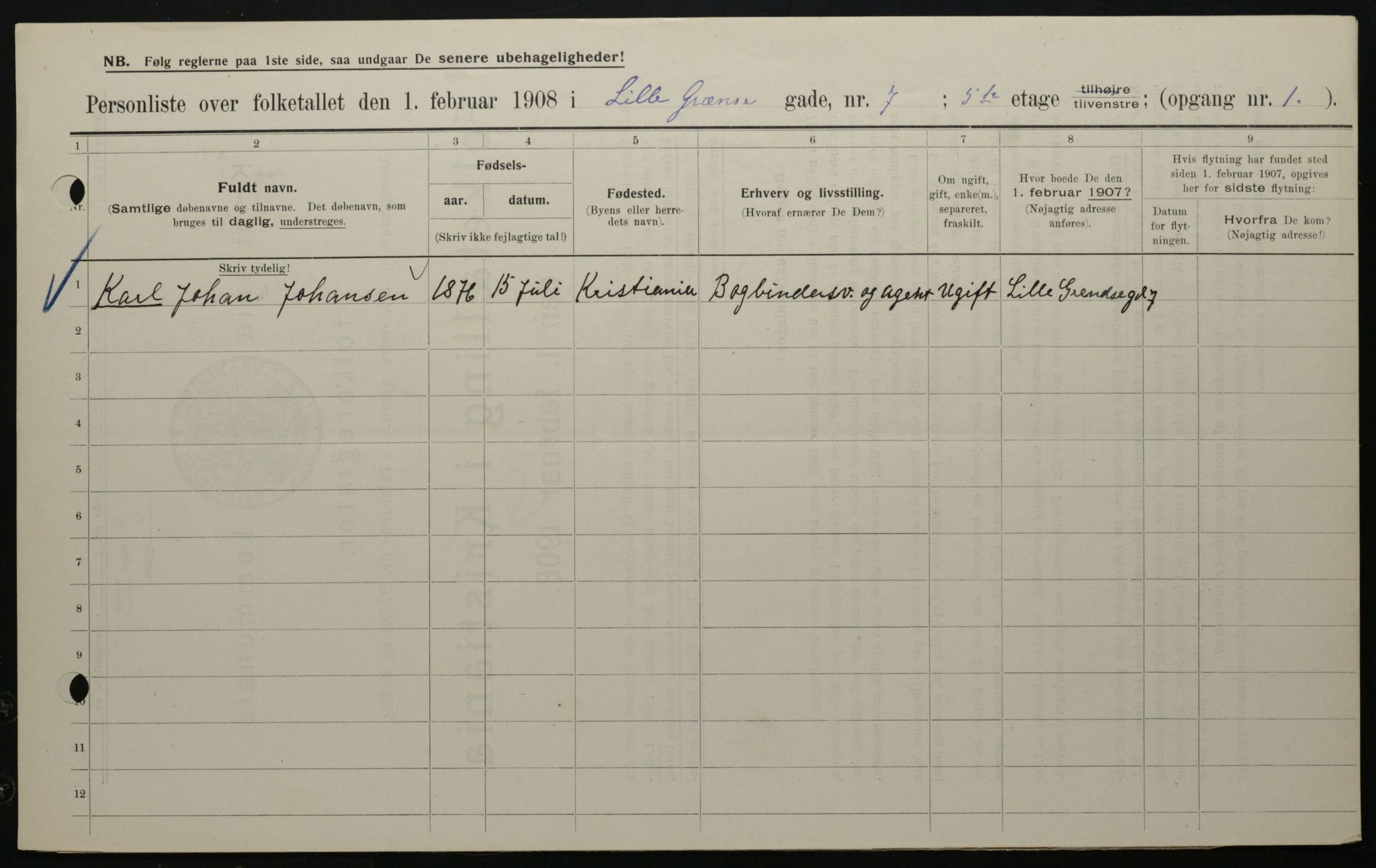 OBA, Kommunal folketelling 1.2.1908 for Kristiania kjøpstad, 1908, s. 51661