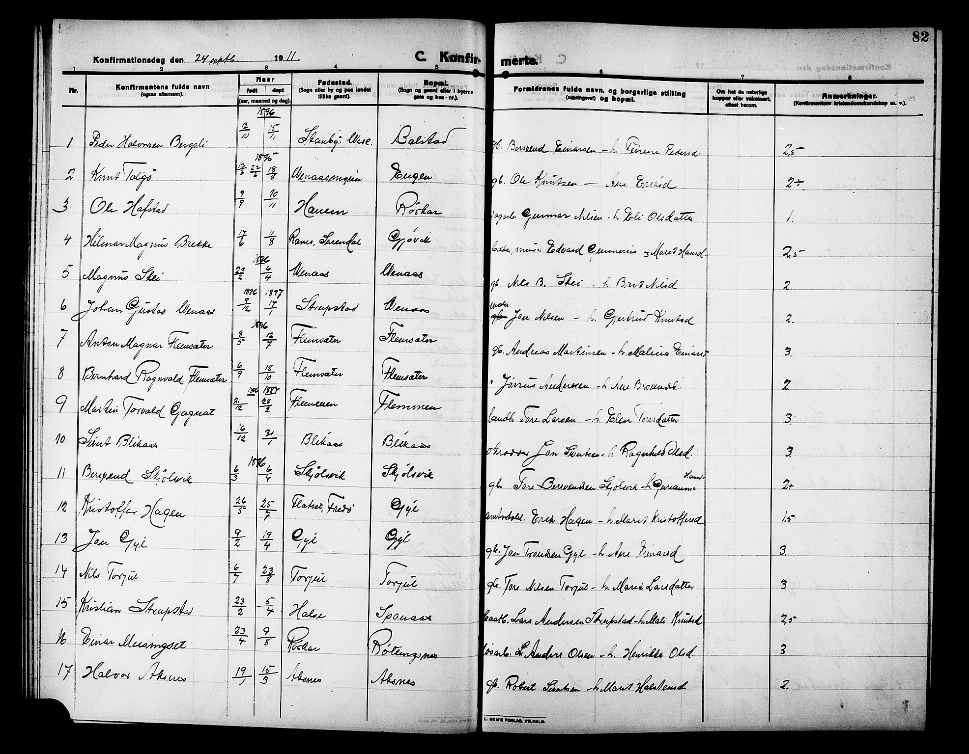 Ministerialprotokoller, klokkerbøker og fødselsregistre - Møre og Romsdal, SAT/A-1454/586/L0993: Klokkerbok nr. 586C04, 1910-1918, s. 82