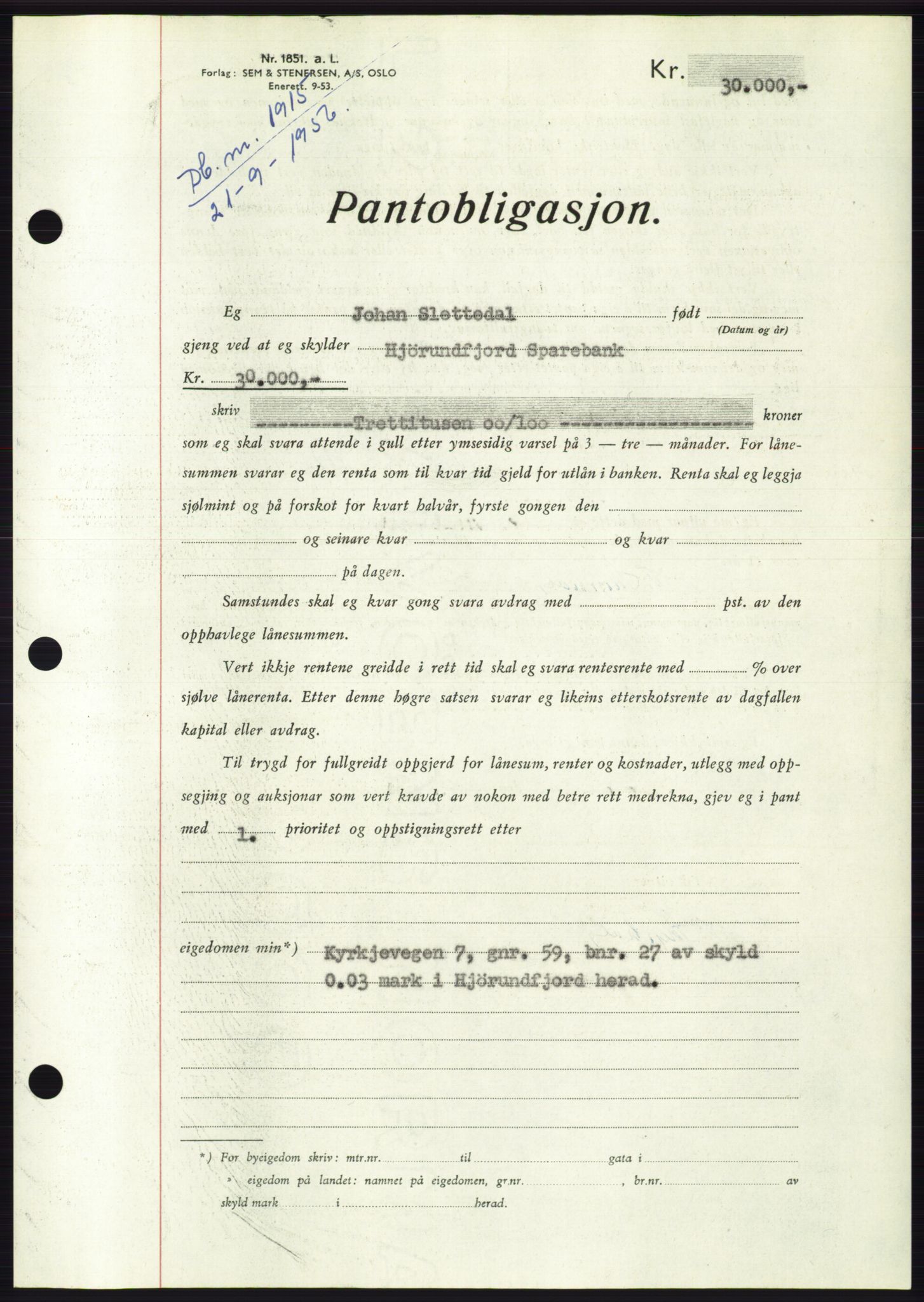 Søre Sunnmøre sorenskriveri, SAT/A-4122/1/2/2C/L0128: Pantebok nr. 16B, 1956-1956, Dagboknr: 1915/1956