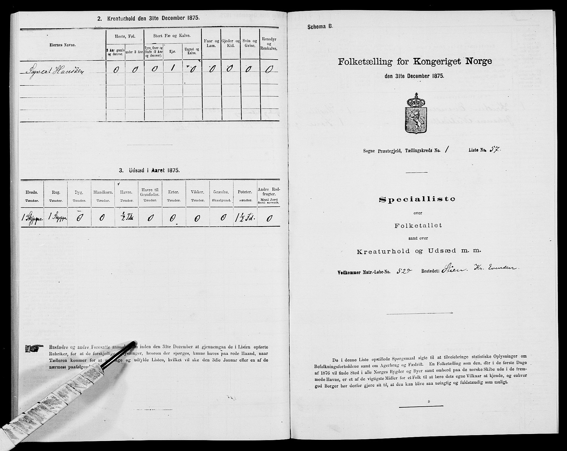 SAK, Folketelling 1875 for 1018P Søgne prestegjeld, 1875, s. 194