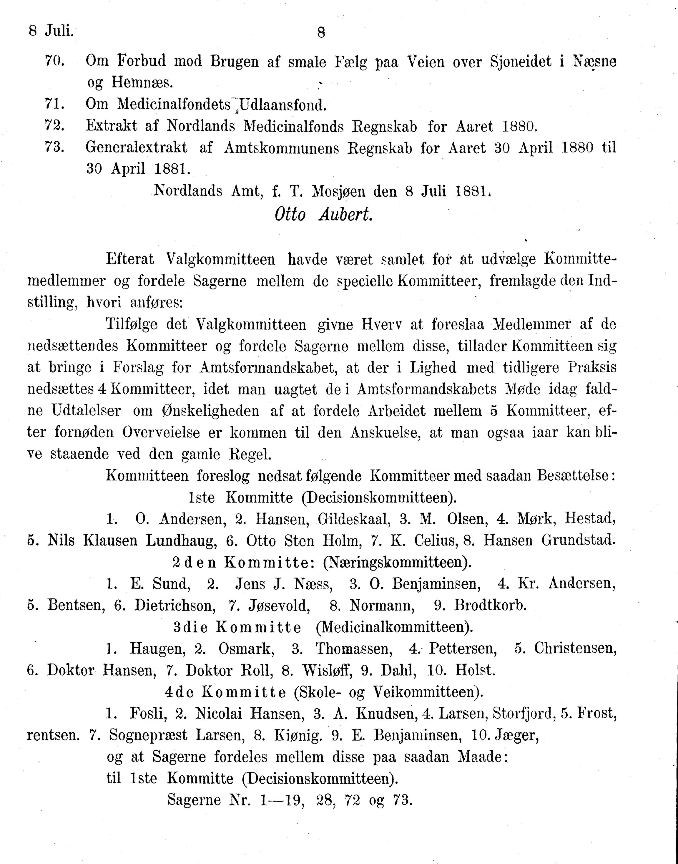 Nordland Fylkeskommune. Fylkestinget, AIN/NFK-17/176/A/Ac/L0014: Fylkestingsforhandlinger 1881-1885, 1881-1885