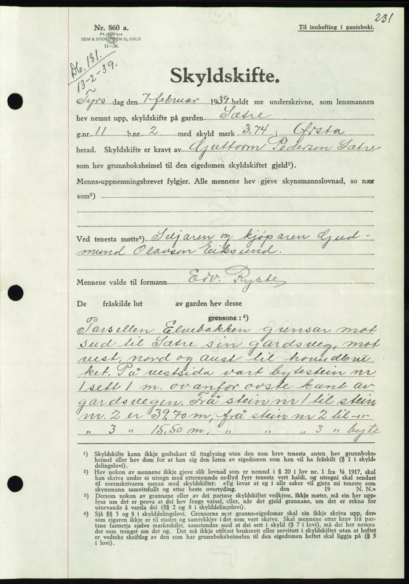 Søre Sunnmøre sorenskriveri, AV/SAT-A-4122/1/2/2C/L0067: Pantebok nr. 61, 1938-1939, Dagboknr: 181/1939