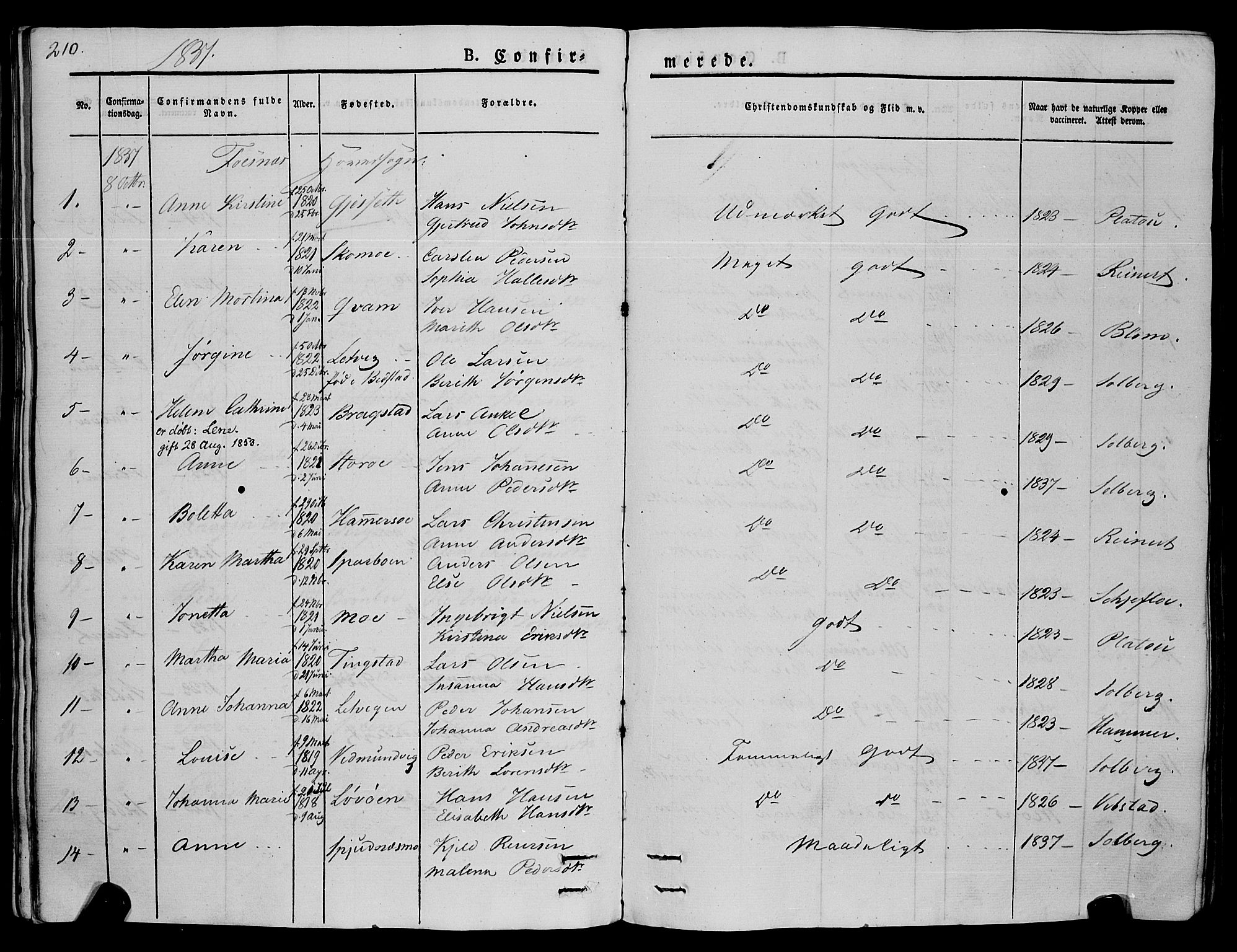 Ministerialprotokoller, klokkerbøker og fødselsregistre - Nord-Trøndelag, SAT/A-1458/773/L0614: Ministerialbok nr. 773A05, 1831-1856, s. 210
