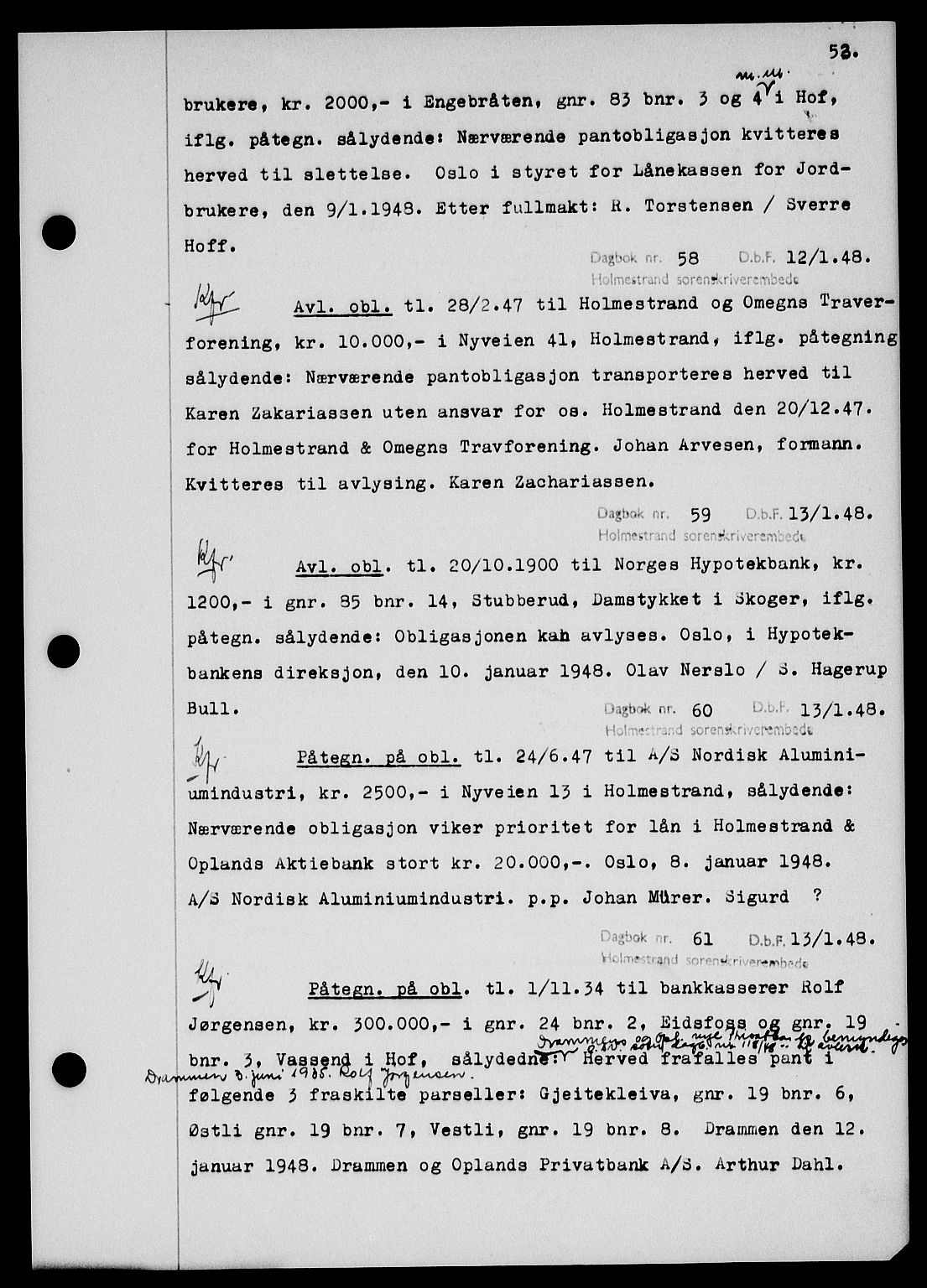 Holmestrand sorenskriveri, SAKO/A-67/G/Ga/Gab/L0058: Pantebok nr. B-58, 1947-1948, s. 53, Dagboknr: 58/1948