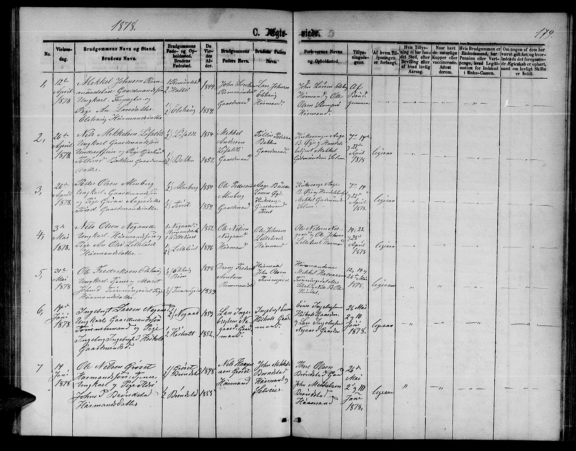 Ministerialprotokoller, klokkerbøker og fødselsregistre - Møre og Romsdal, AV/SAT-A-1454/598/L1076: Klokkerbok nr. 598C01, 1867-1878, s. 179