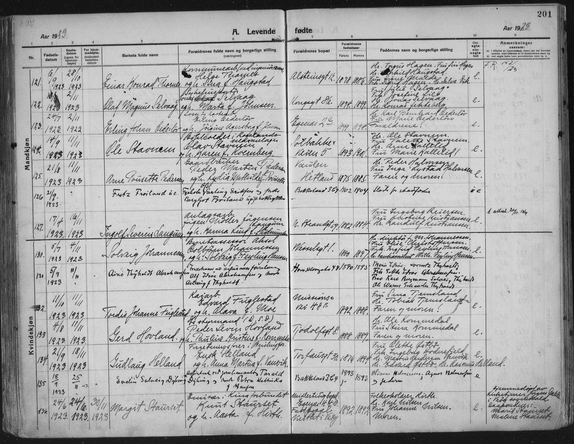 Domkirken sokneprestkontor, AV/SAST-A-101812/002/A/L0018: Ministerialbok nr. A 34, 1915-1929, s. 201