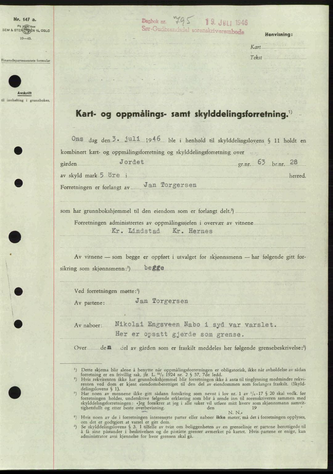 Sør-Gudbrandsdal tingrett, SAH/TING-004/H/Hb/Hbd/L0015: Pantebok nr. A15, 1945-1946, Dagboknr: 795/1946