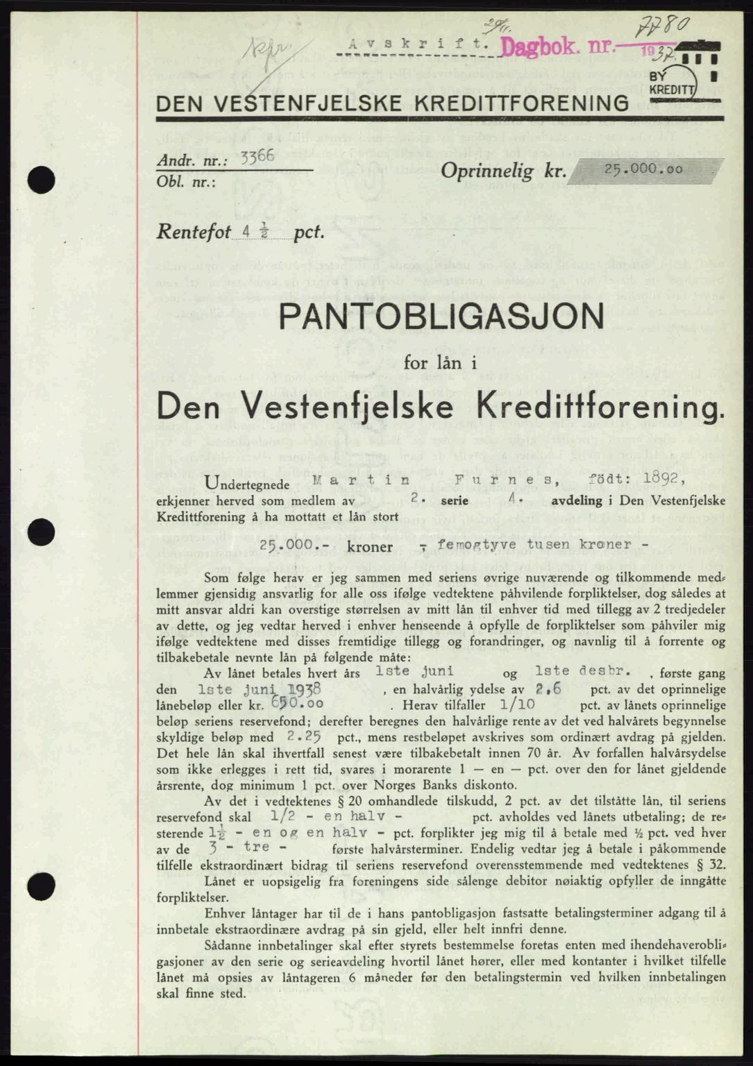 Byfogd og Byskriver i Bergen, SAB/A-3401/03/03Bd/L0001: Pantebok nr. B1-25, 1936-1945, Dagboknr: 7780/1937