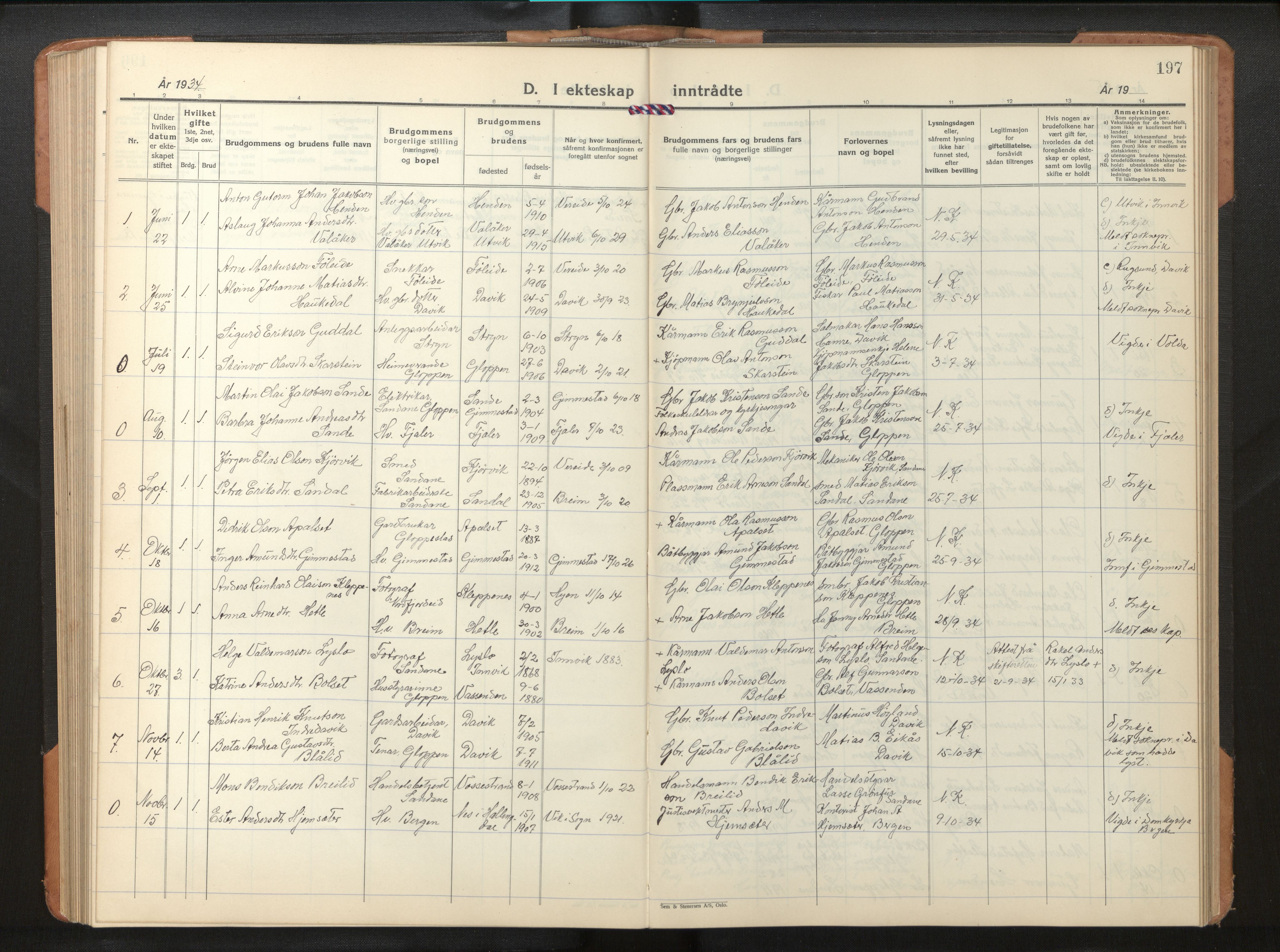 Gloppen sokneprestembete, AV/SAB-A-80101/H/Hab/Habb/L0005: Klokkerbok nr. B 5, 1931-1953, s. 196b-197a