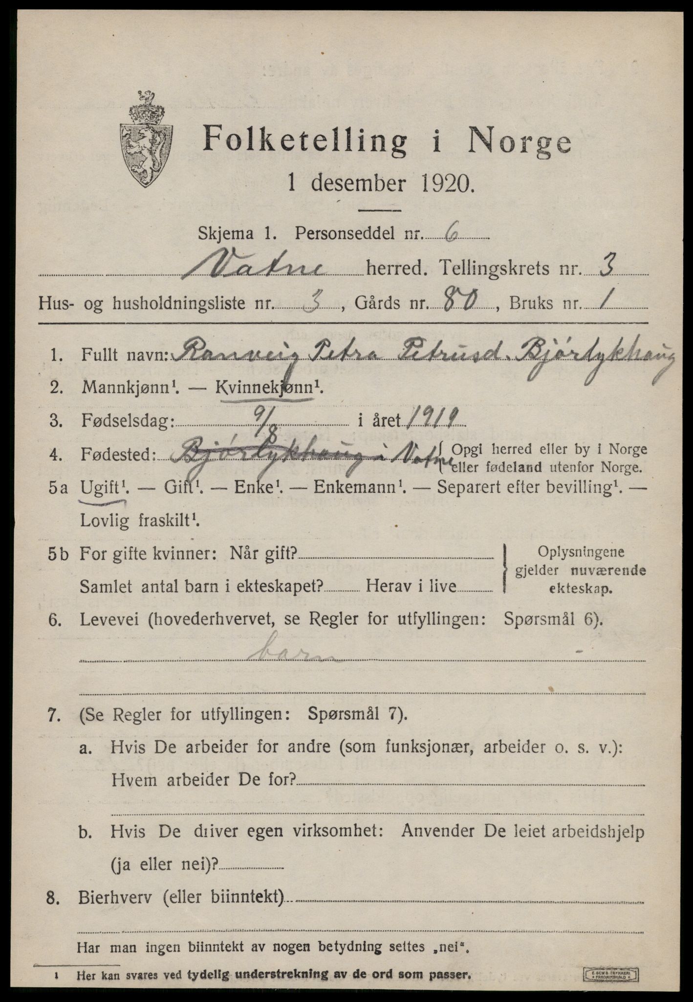 SAT, Folketelling 1920 for 1530 Vatne herred, 1920, s. 1434