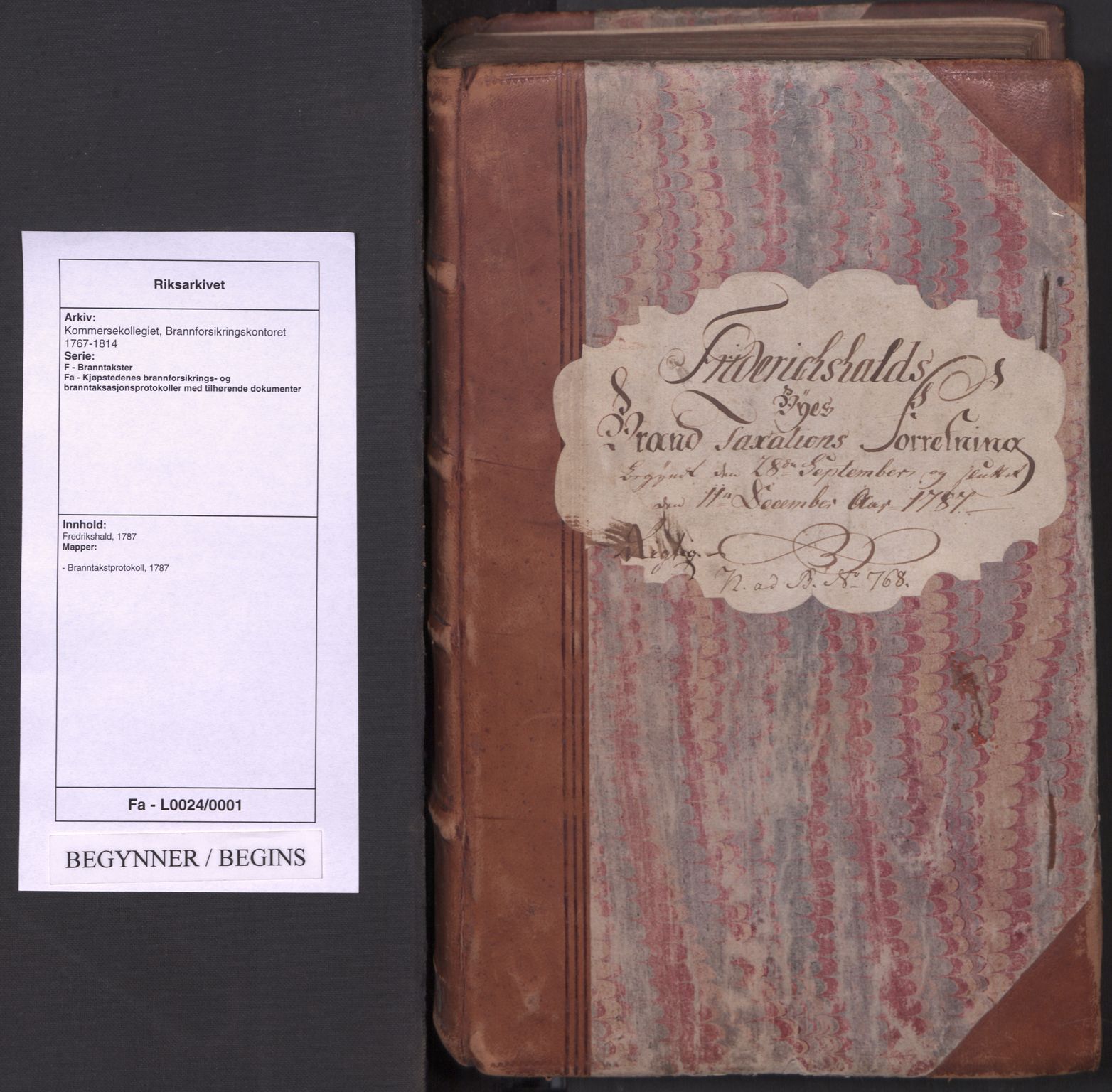 Kommersekollegiet, Brannforsikringskontoret 1767-1814, AV/RA-EA-5458/F/Fa/L0024/0001: Fredrikshald / Branntakstprotokoll, 1787