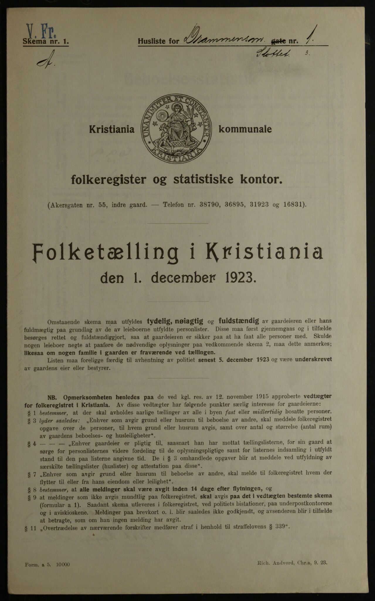 OBA, Kommunal folketelling 1.12.1923 for Kristiania, 1923, s. 18055