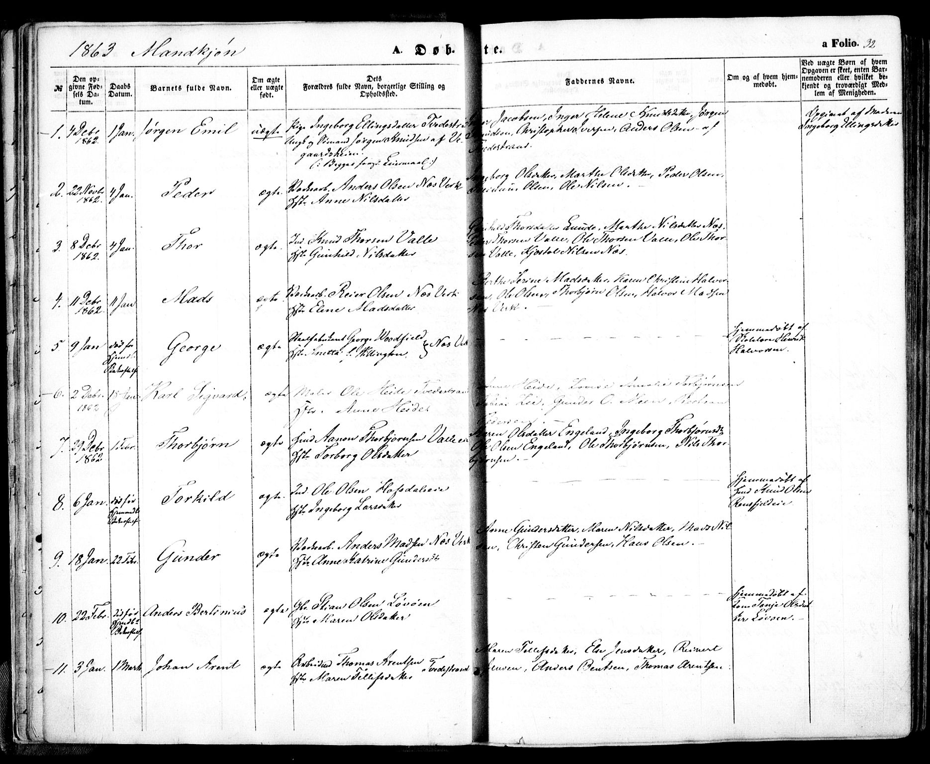 Holt sokneprestkontor, AV/SAK-1111-0021/F/Fa/L0009: Ministerialbok nr. A 9, 1861-1871, s. 32