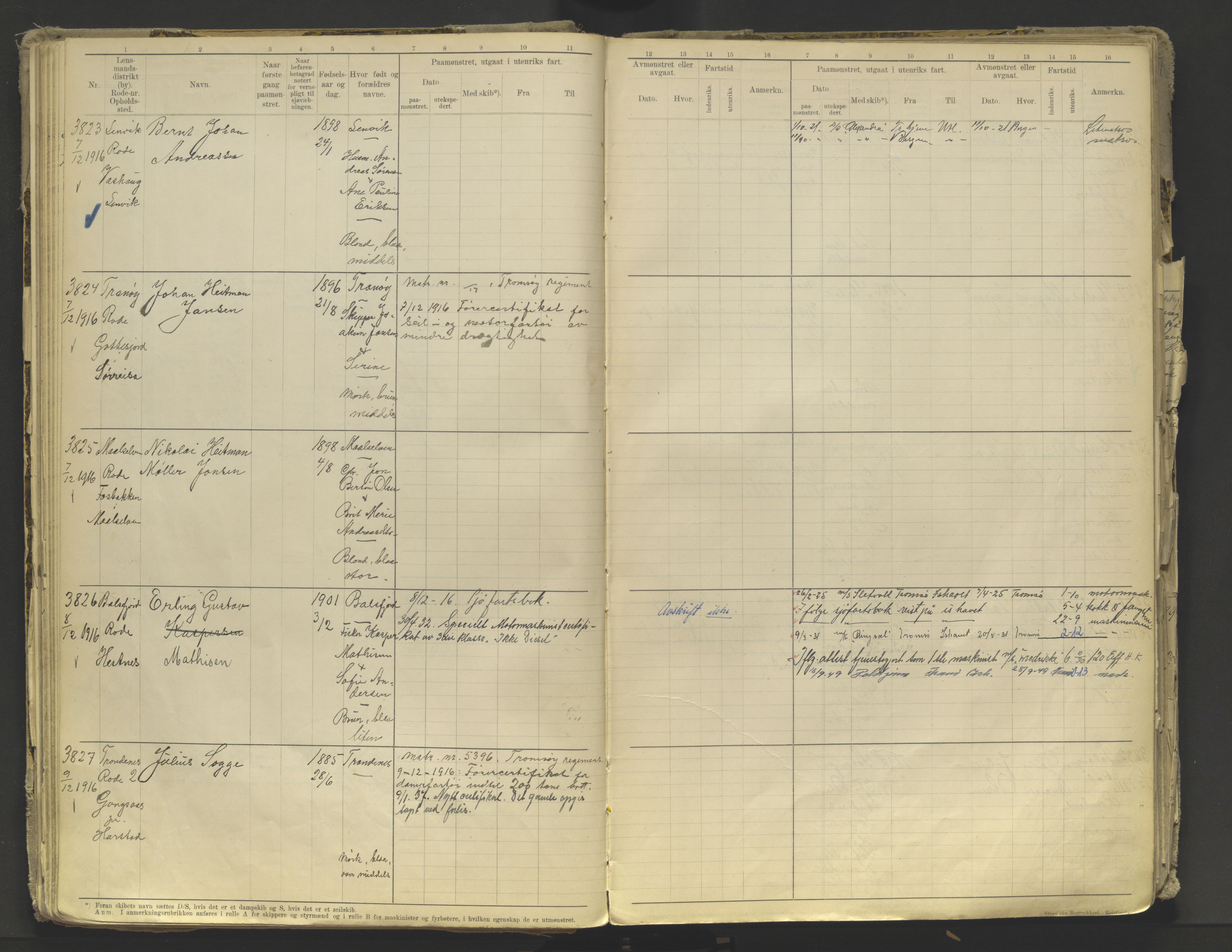 Tromsø sjømannskontor/innrullerings-/mønstringsdistrikt, AV/SATØ-S-0243/F/Fb/L0010: Annotasjonsrulle. Defekt: løs innbinding. Nr. 3519-4972, 1916-1920