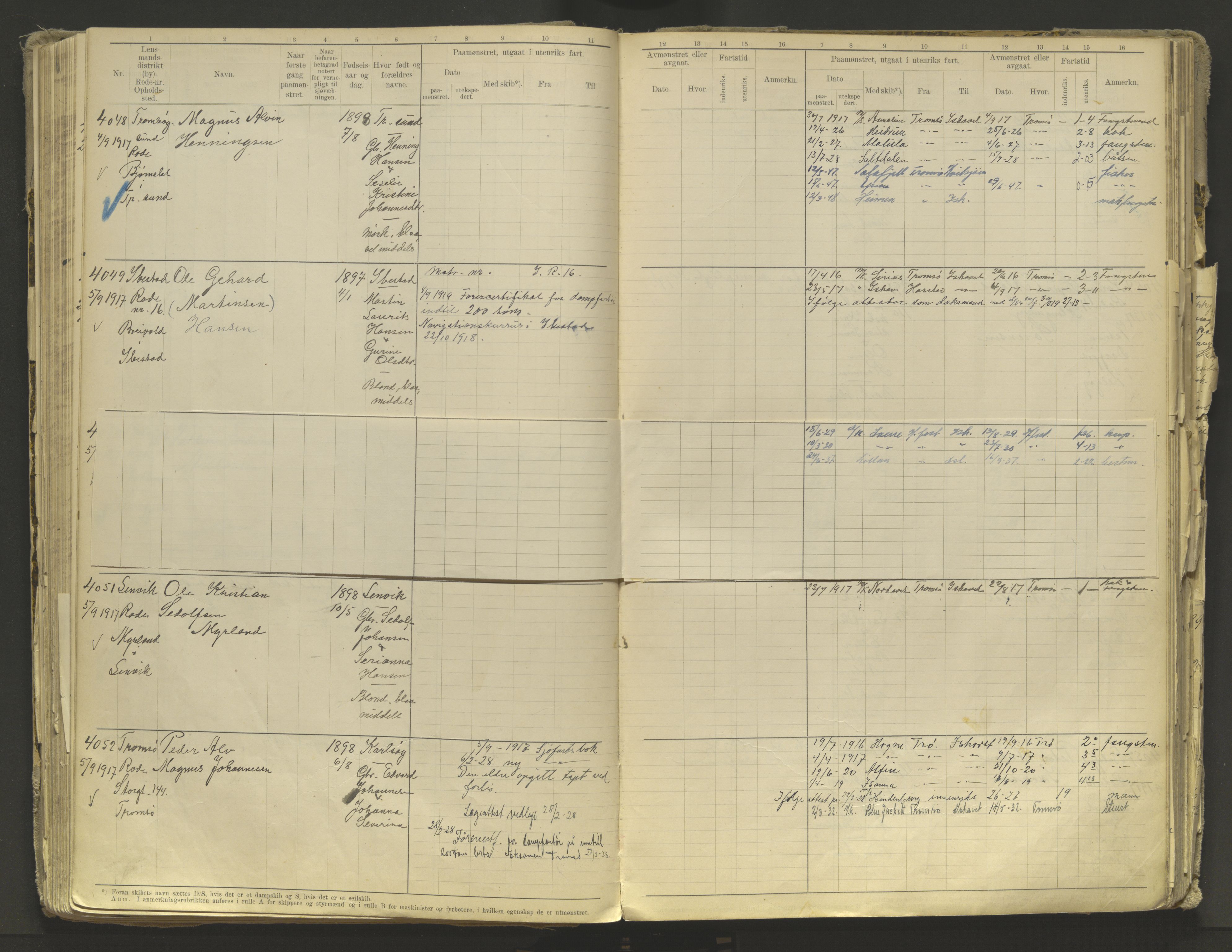 Tromsø sjømannskontor/innrullerings-/mønstringsdistrikt, AV/SATØ-S-0243/F/Fb/L0010: Annotasjonsrulle. Defekt: løs innbinding. Nr. 3519-4972, 1916-1920