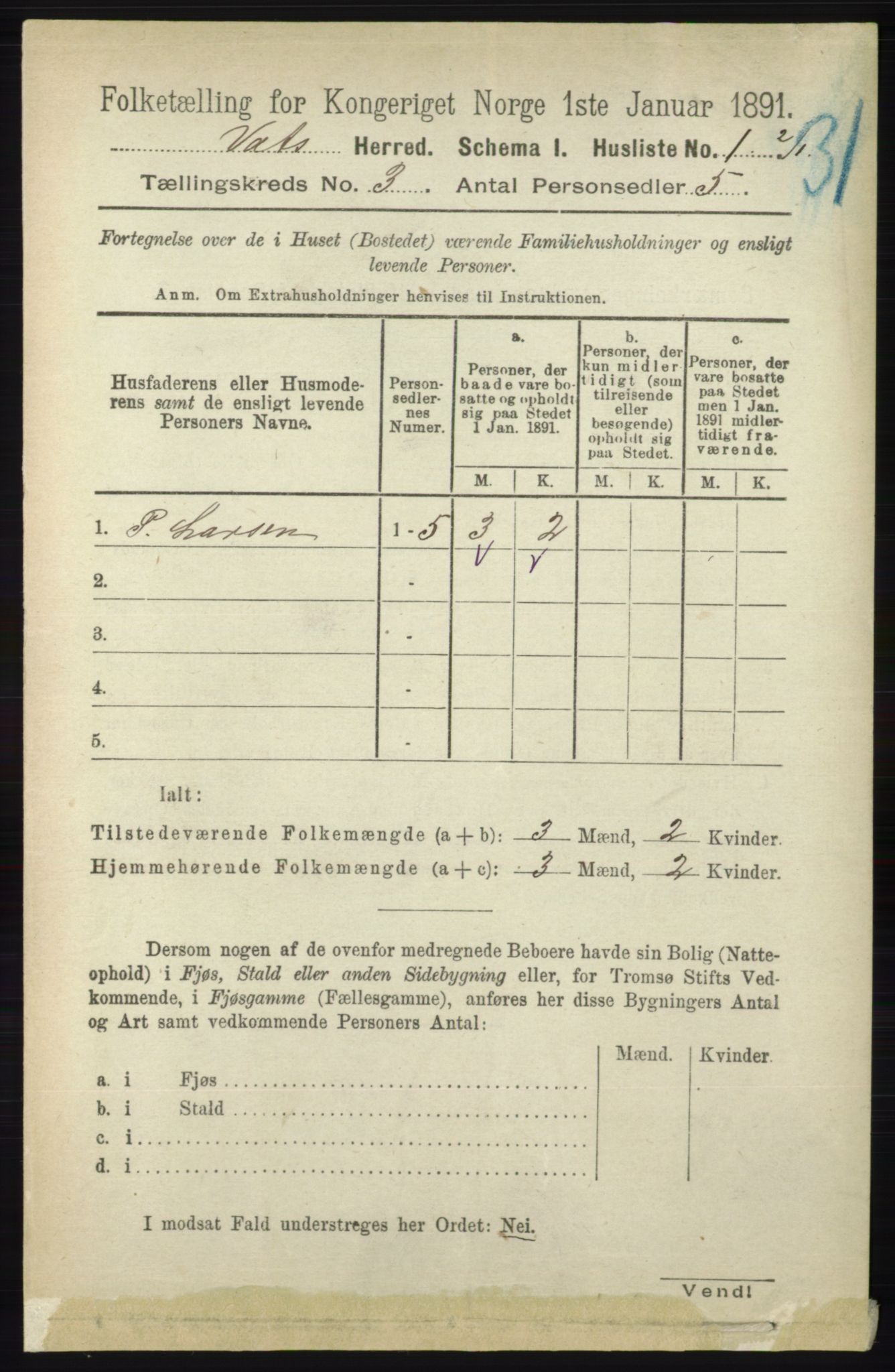 RA, Folketelling 1891 for 1155 Vats herred, 1891, s. 420