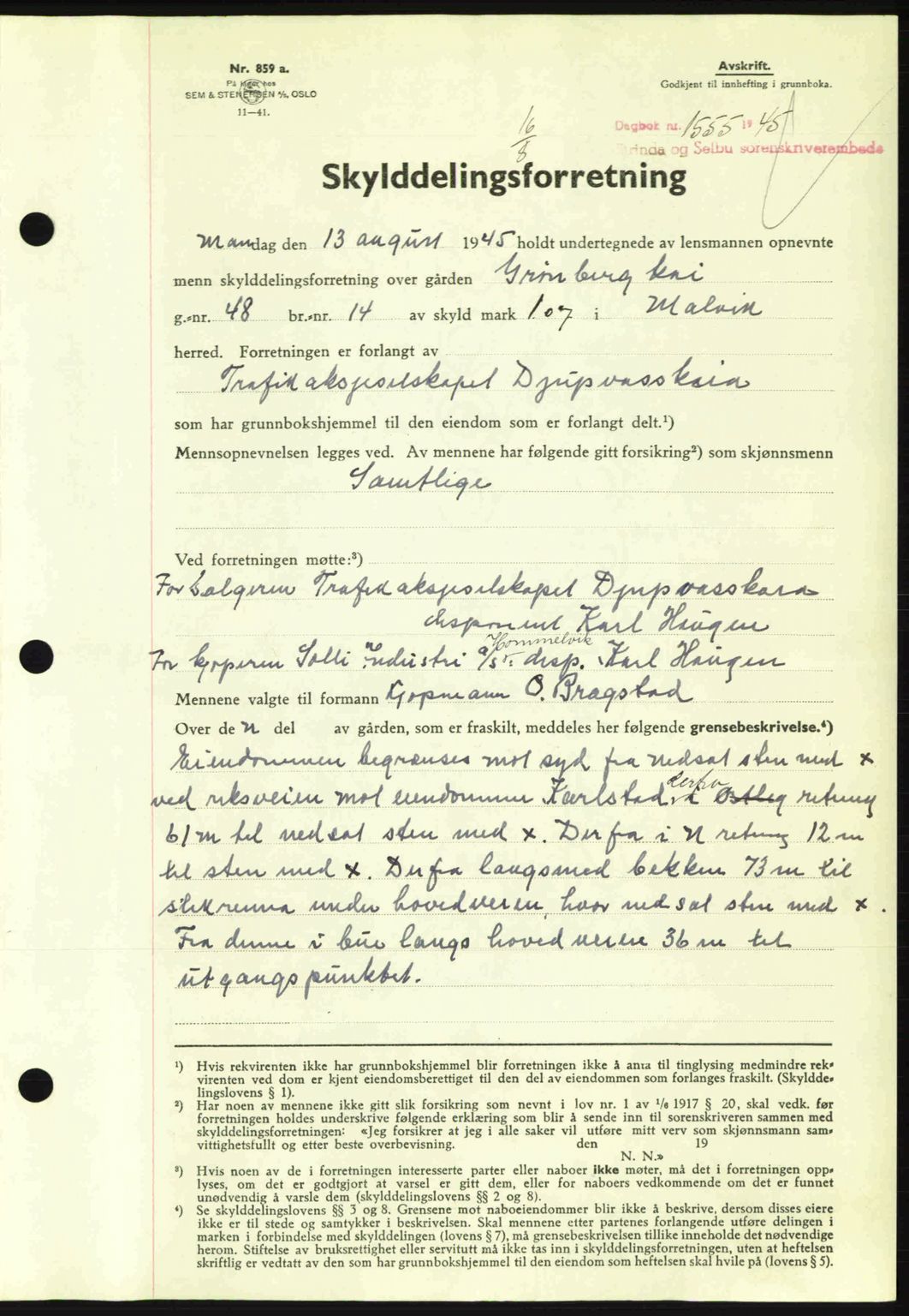 Strinda og Selbu sorenskriveri, SAT/A-0015/2/2C: Pantebok nr. A9, 1944-1945, Dagboknr: 1555/1945