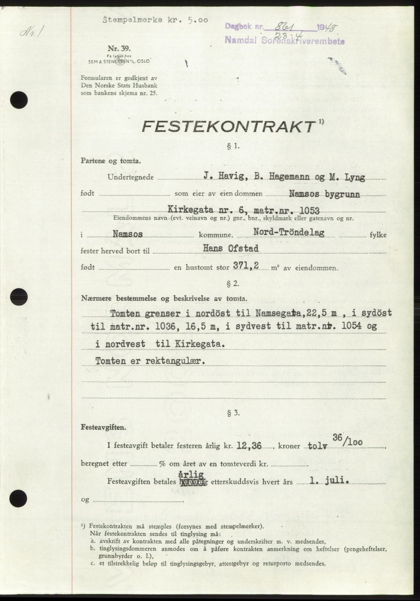 Namdal sorenskriveri, SAT/A-4133/1/2/2C: Pantebok nr. -, 1947-1948, Dagboknr: 861/1948