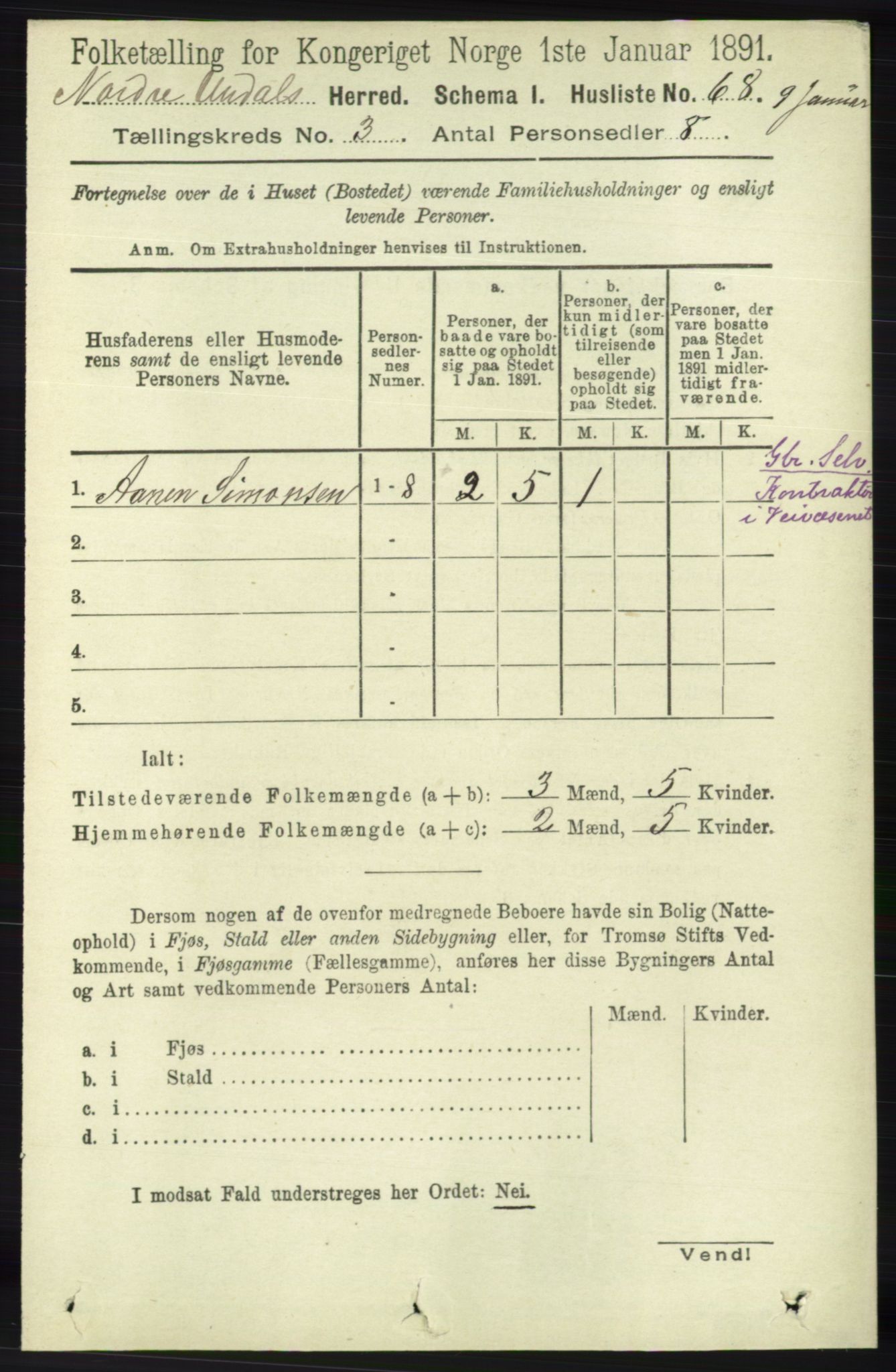 RA, Folketelling 1891 for 1028 Nord-Audnedal herred, 1891, s. 772