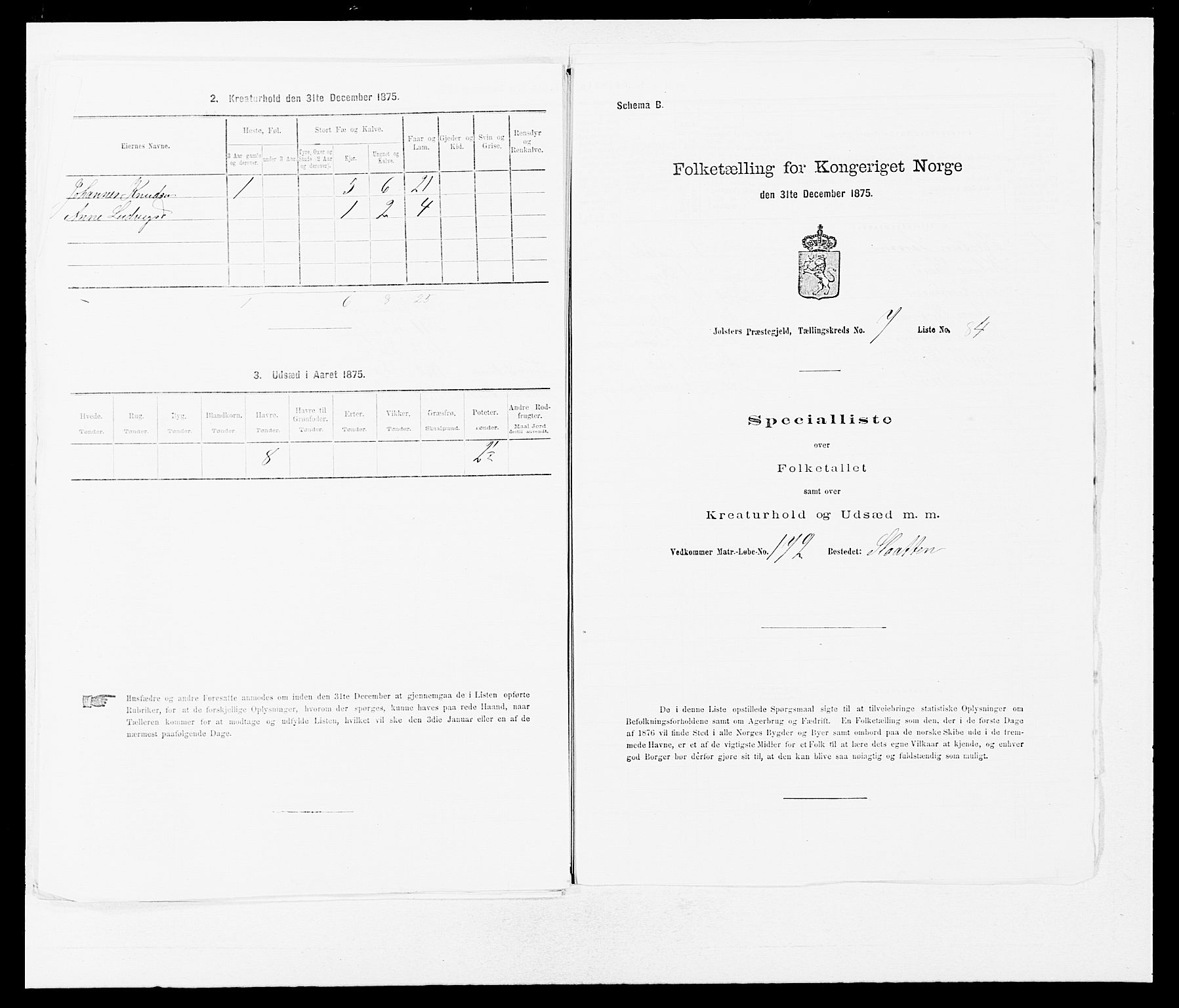 SAB, Folketelling 1875 for 1431P Jølster prestegjeld, 1875, s. 692