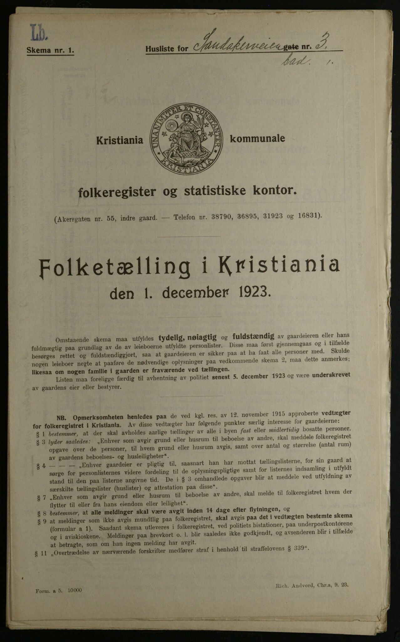 OBA, Kommunal folketelling 1.12.1923 for Kristiania, 1923, s. 95827